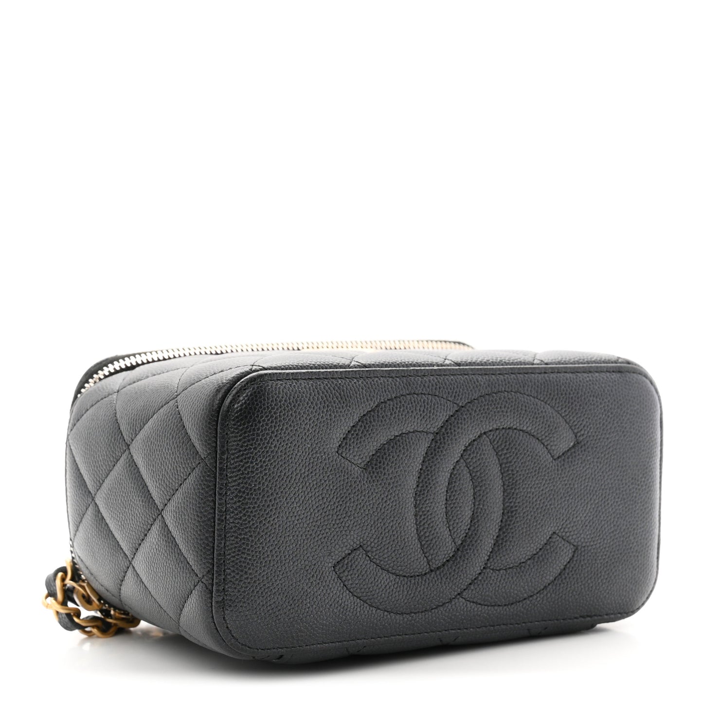 Pearly Caviar Quilted Fit For You Small Vanity Case With Chain Black