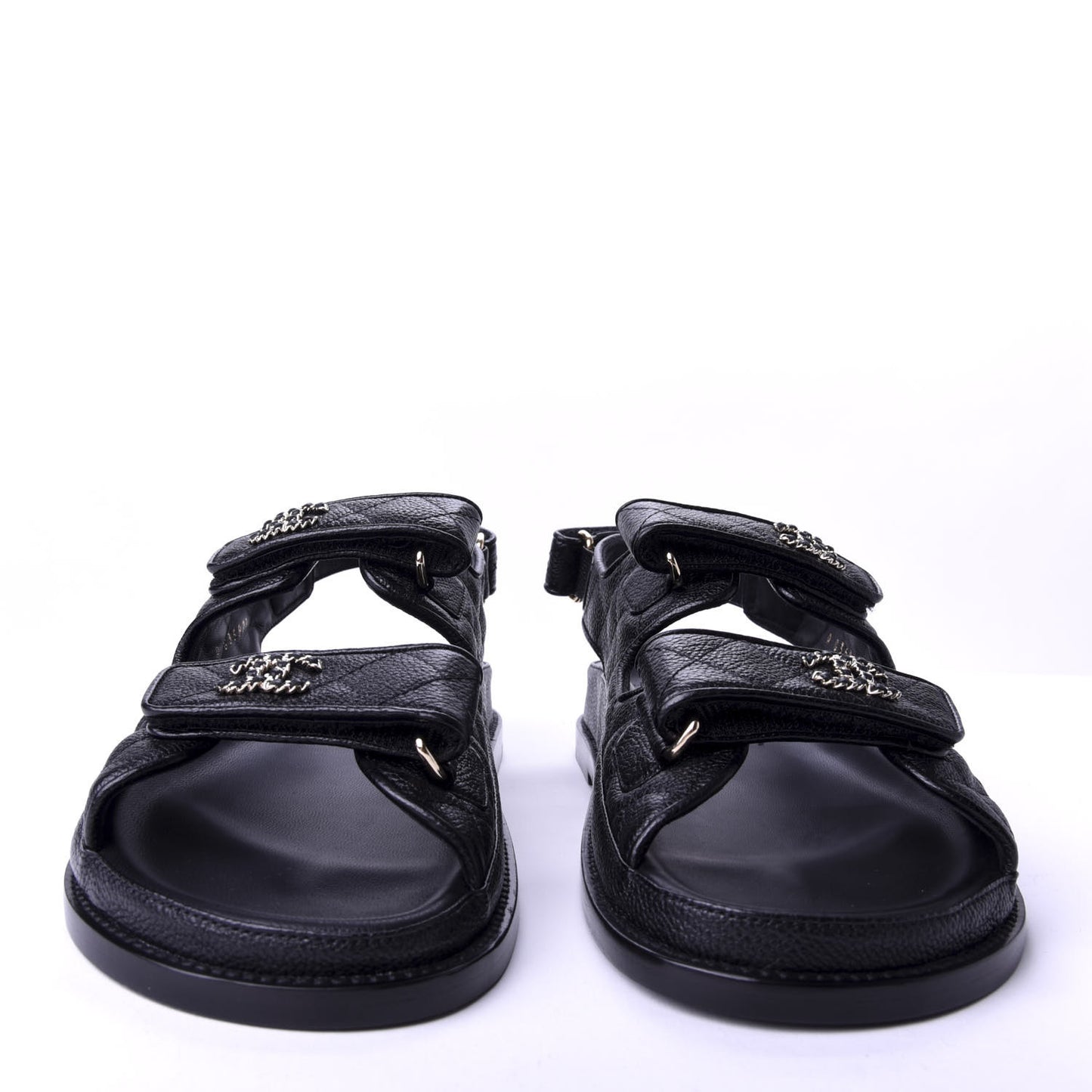 Grained Calfskin Velcro Dad Sandals 39 Black