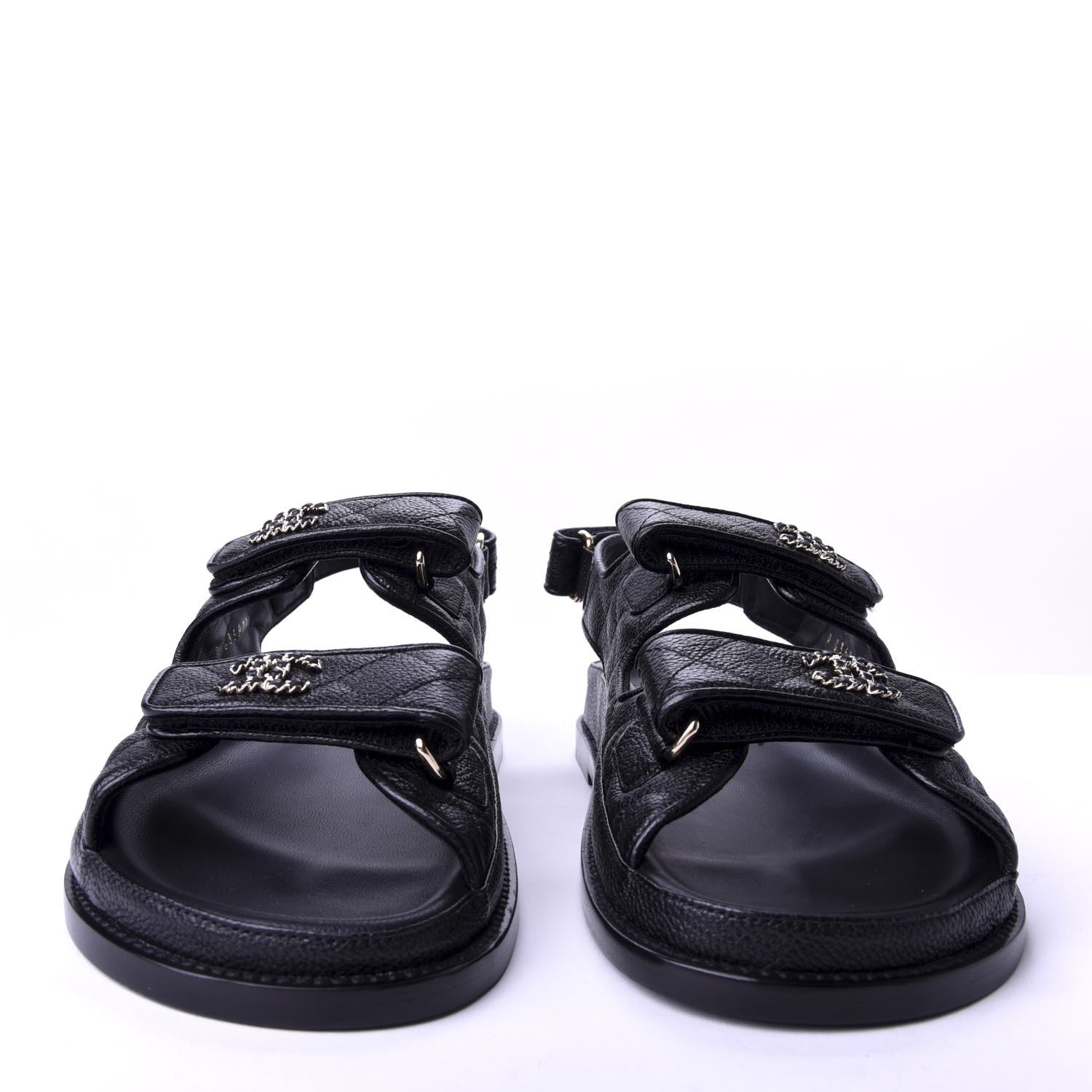 Chanel Grained Calfskin Velcro Dad Sandals 39 Black 2 of 9