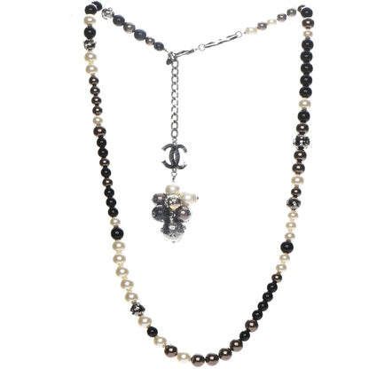 Chanel Ruthenium Pearl Beaded Crystal CC Long Necklace Silver Multicolor 3 of 7