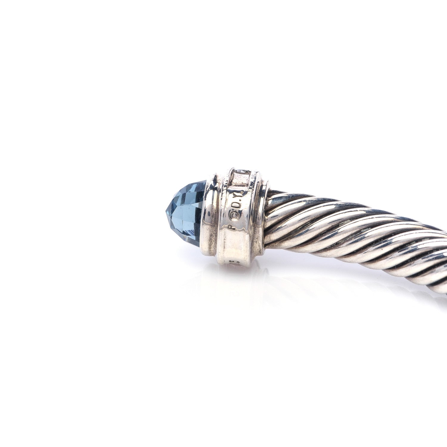 David Yurman Sterling Silver Diamond Hampton Blue Topaz 5mm Cable Classics Bracelet 5 of 5