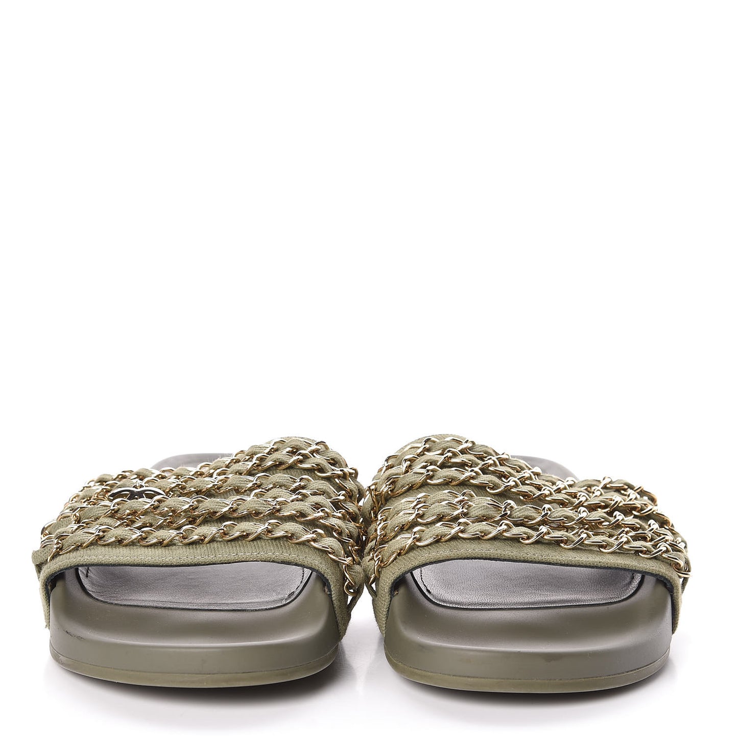 Canvas Chain Flat Sandals 37 Khaki