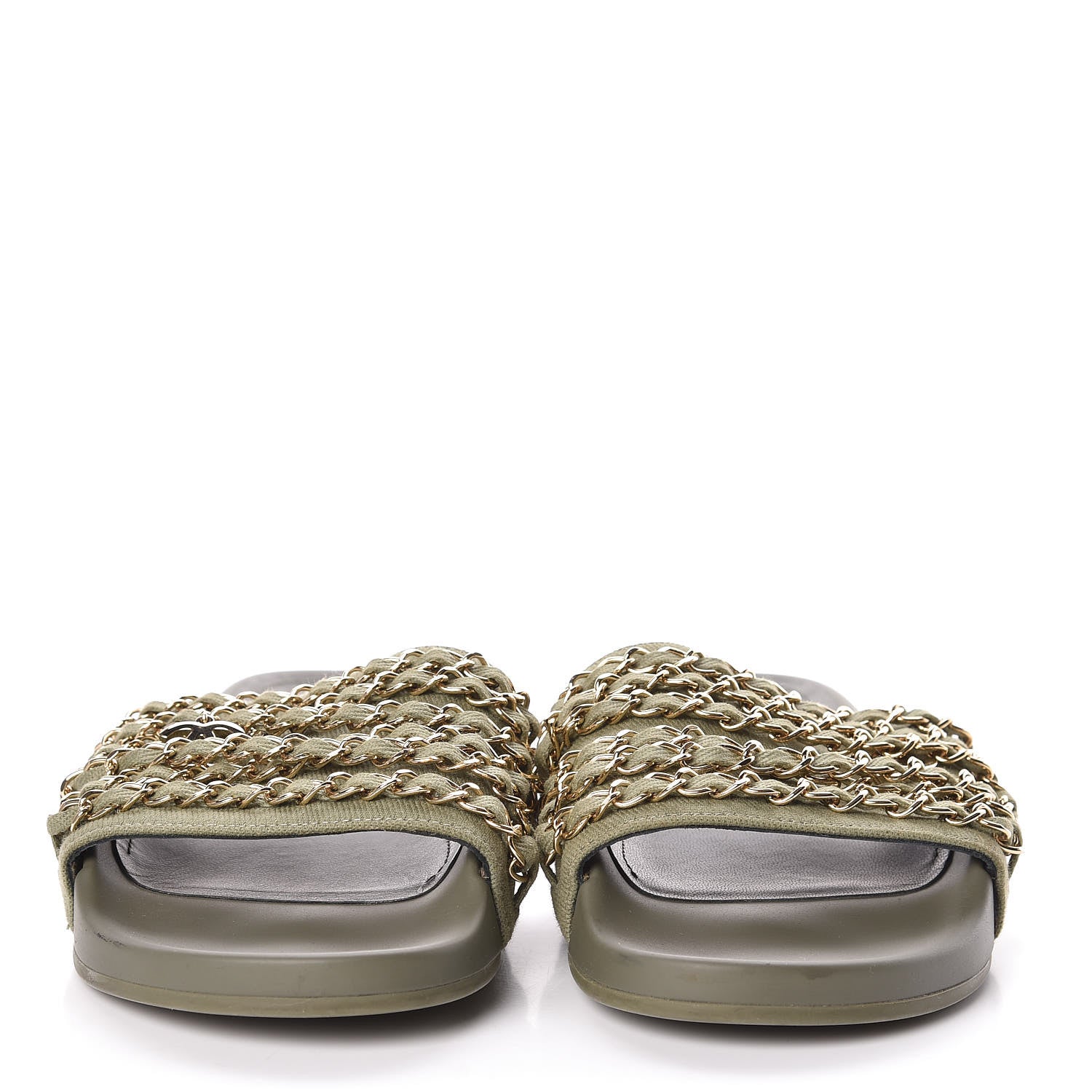 Chanel Canvas Chain Flat Sandals 37 Khaki 2 of 9