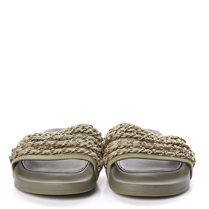 Chanel Canvas Chain Flat Sandals 37 Khaki 2 of 9