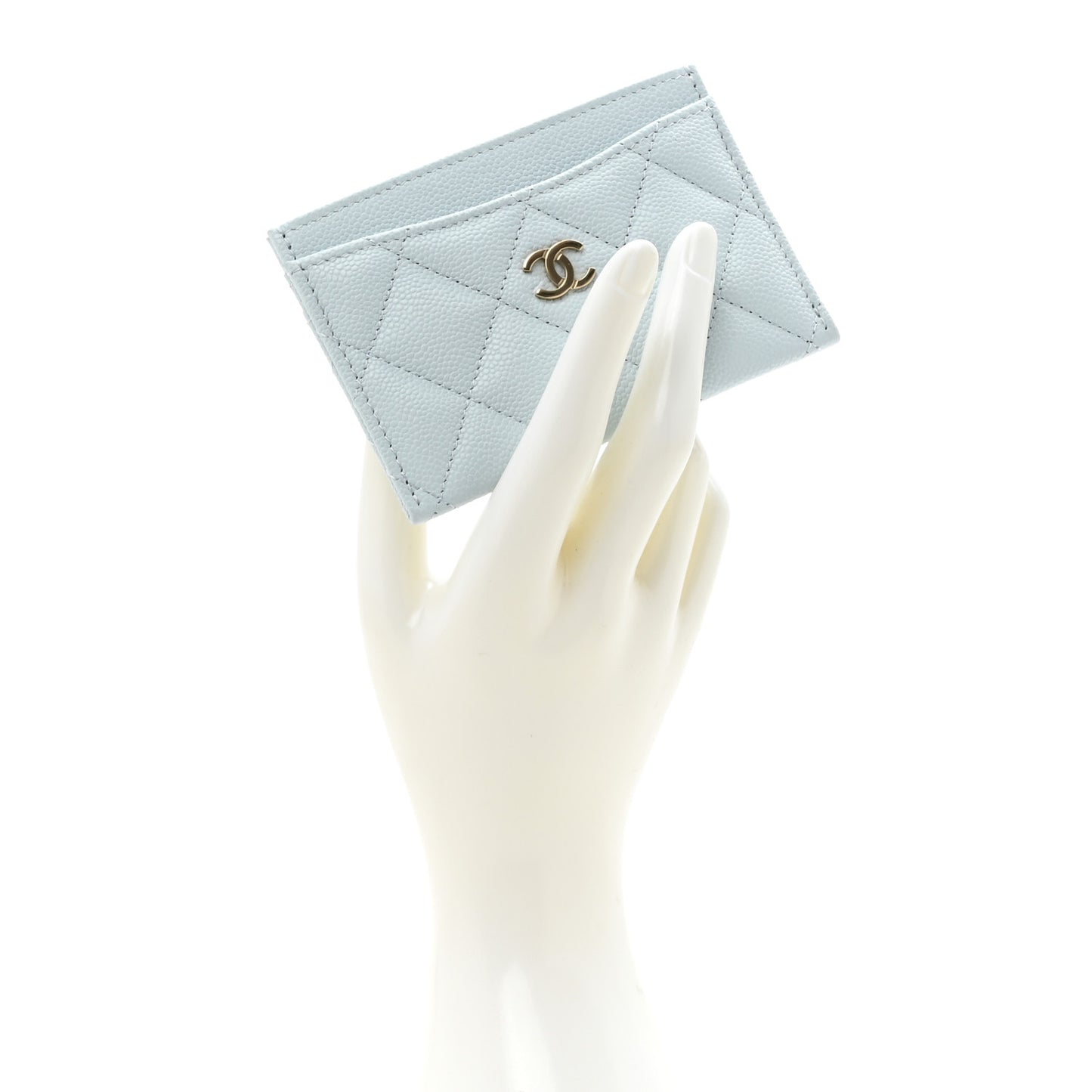 Caviar Quilted Card Holder Light Blue
