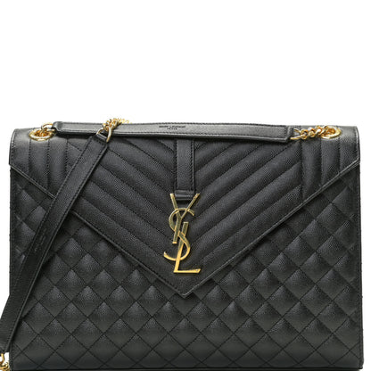 Saint Laurent Grain De Poudre Textured Mixed Matelasse Large Triquilt Monogram Satchel Black 9 of 13