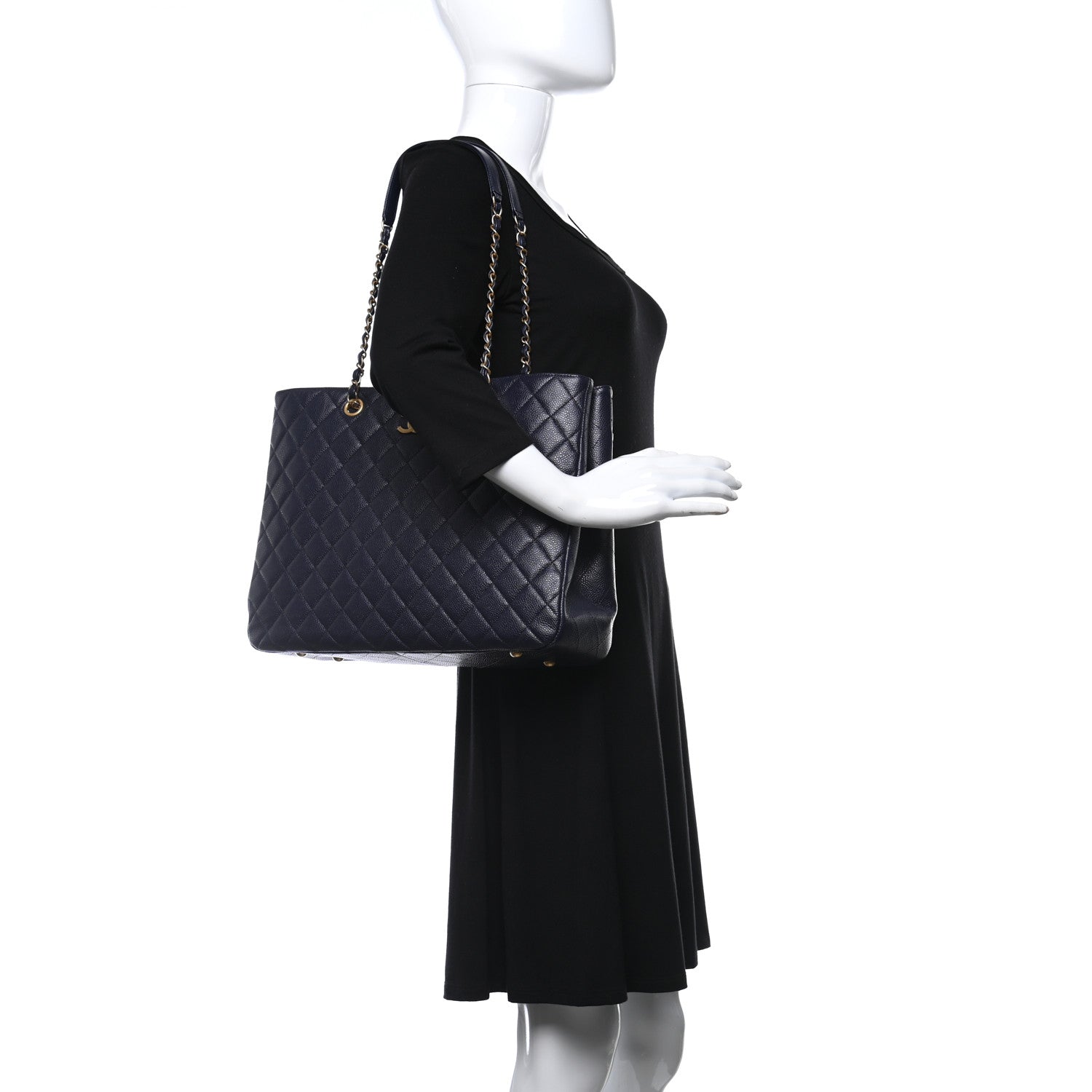 Chanel Caviar Quilted Large CC Shopping Tote Navy 2 of 10