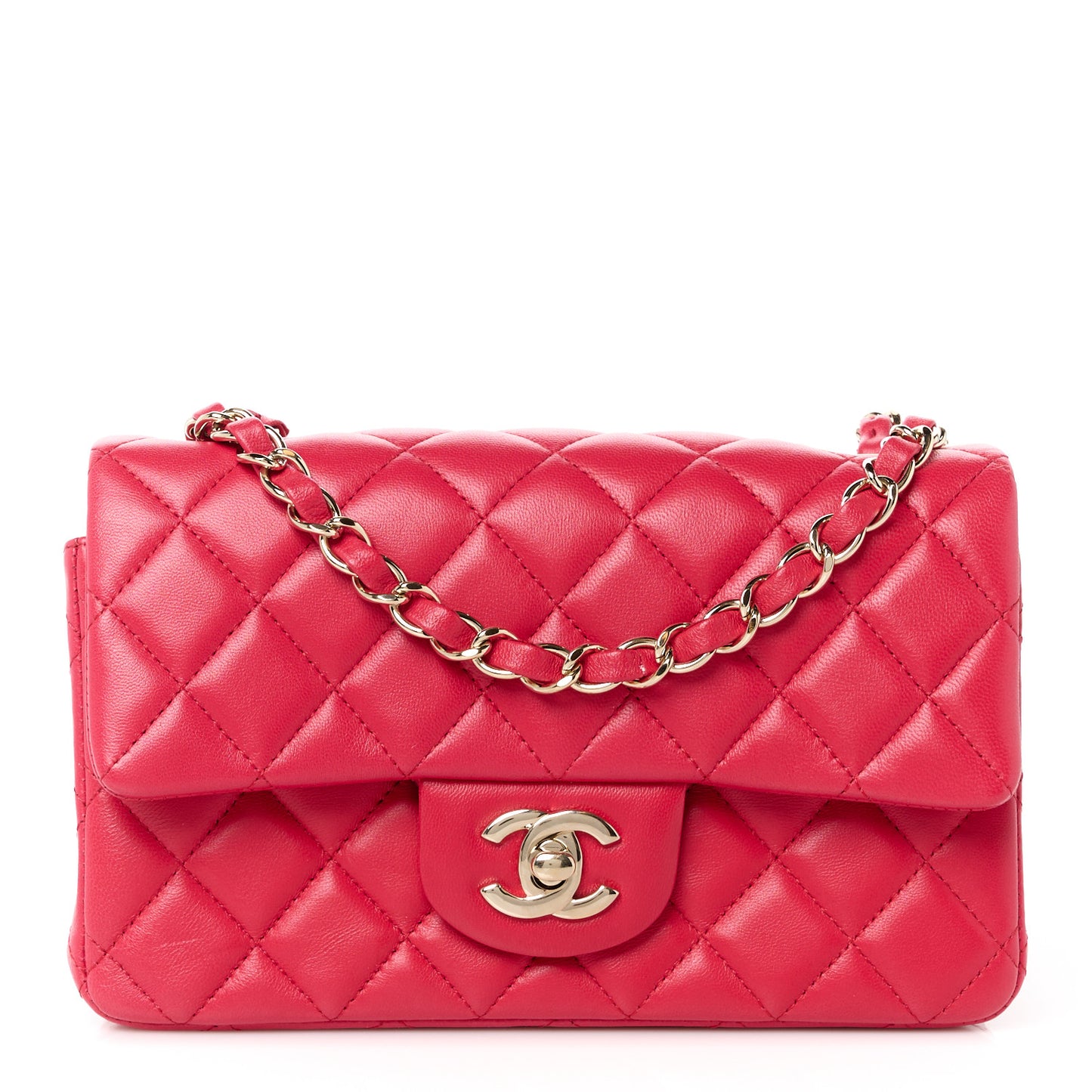 Lambskin Quilted Mini Rectangular Flap Dark Red