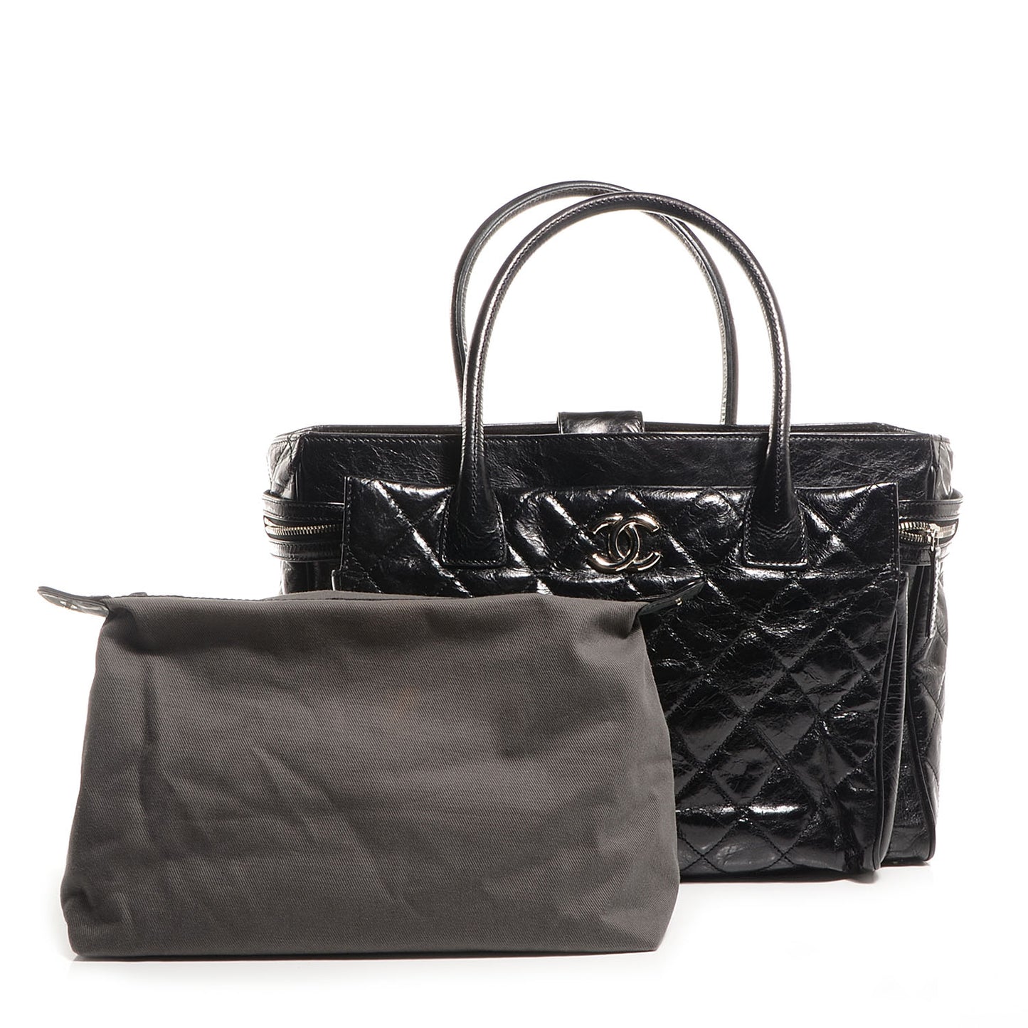Glazed Calfskin New Portobello Large Tote Black