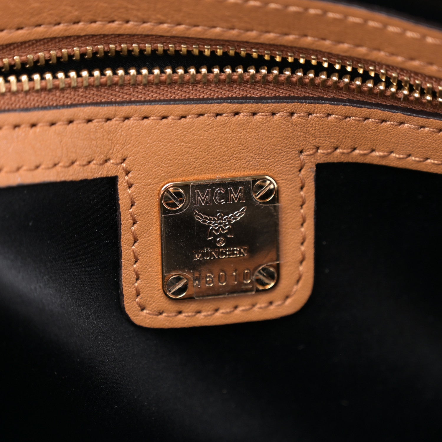 MCM Visetos Calfskin Studded Boston Bag Cognac 6 of 11