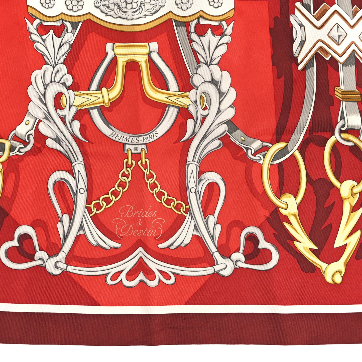 Silk Brides Et Destin Scarf 90 Rouge Gris Argent White