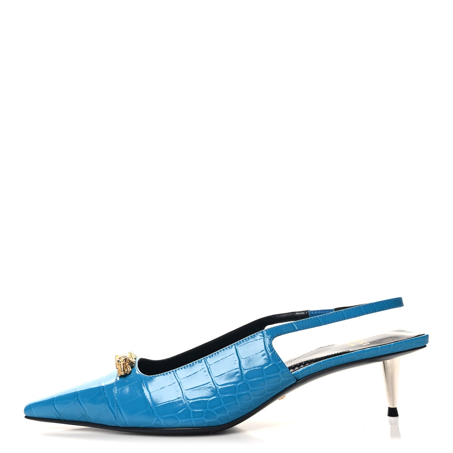 Calfskin Crocodile Print Square Slingback Pumps 38.5 Bright Sapphire
