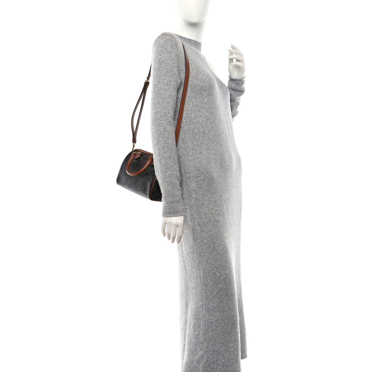 Triomphe Canvas Calfskin Small Boston Bag Tan