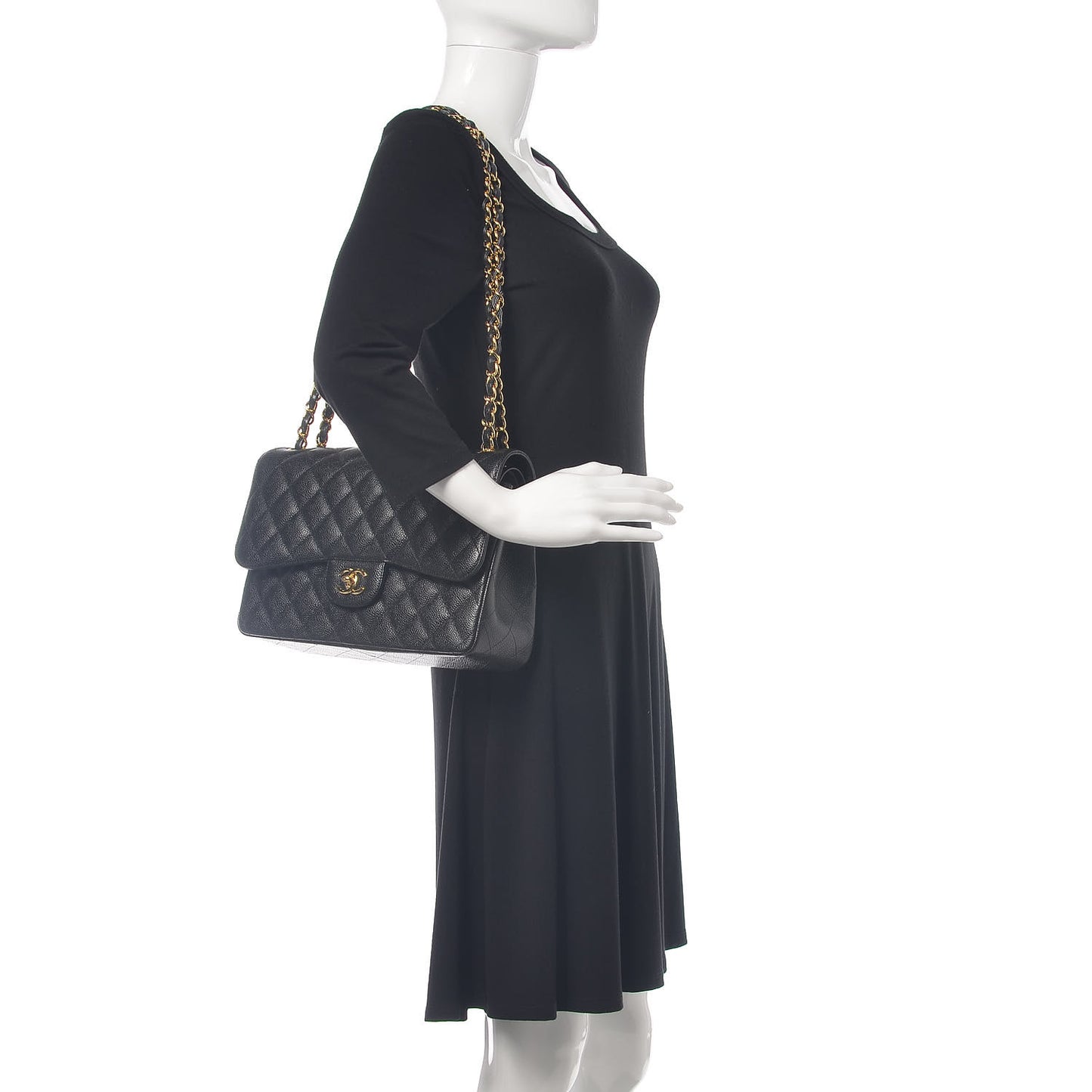 Caviar Quilted Jumbo Double Flap Black