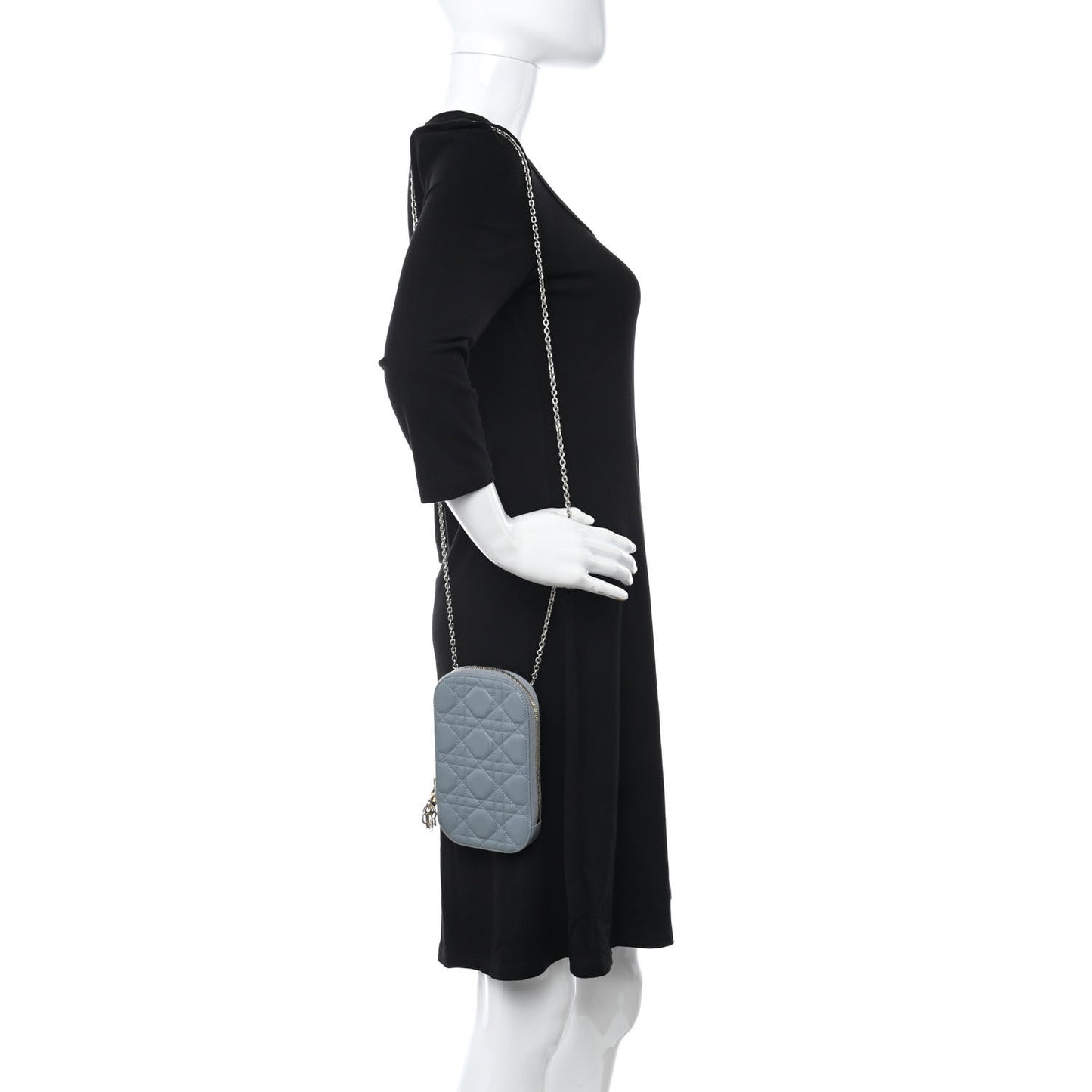 Lambskin Cannage Lady Dior Phone Holder Cloud Blue