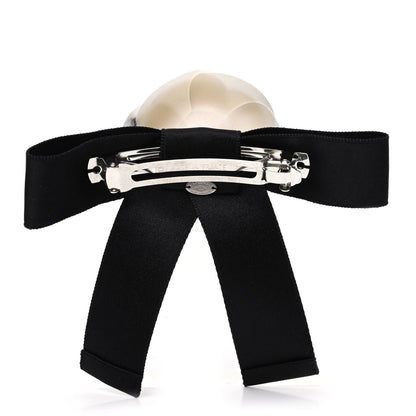 Chanel Satin Camellia CC Hair Clip Barrette White Black 3 of 5