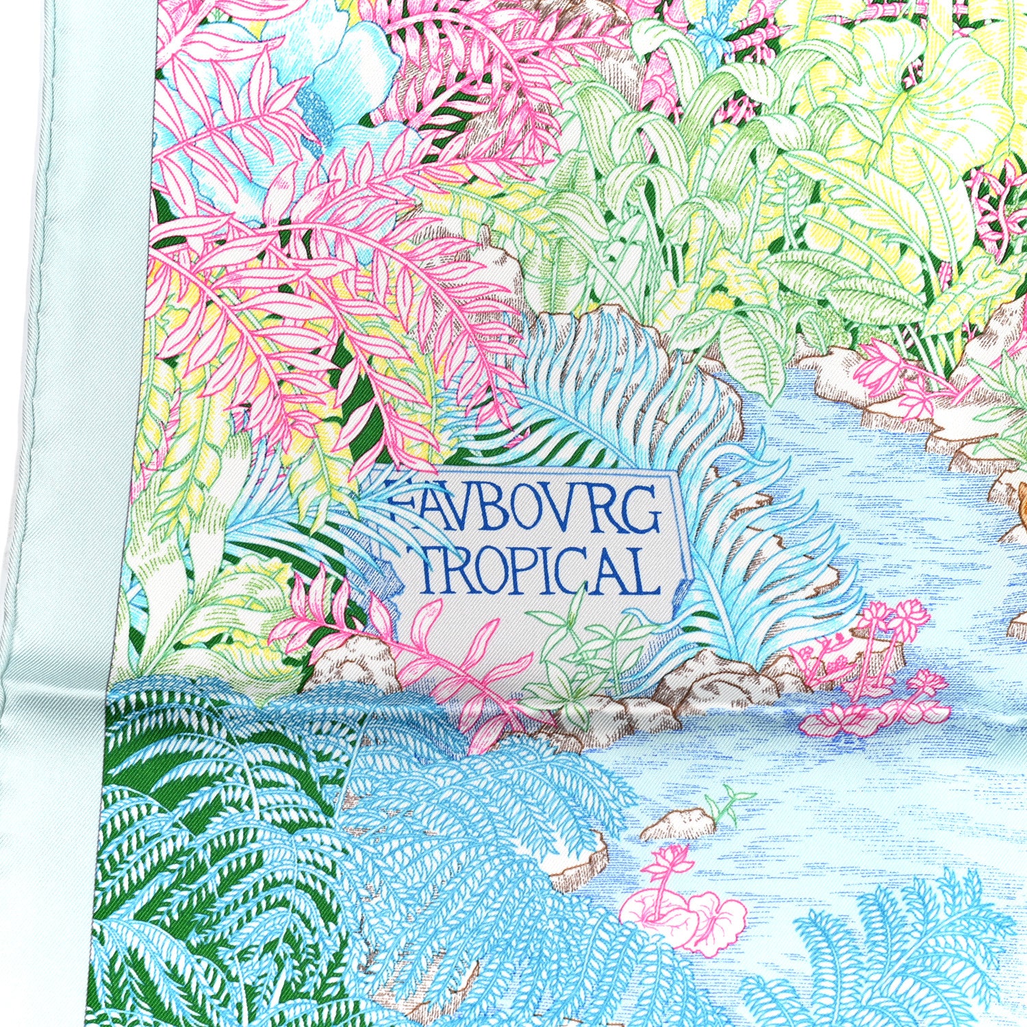 Hermes Silk Twill Faubourg Tropical Scarf 90 Bleu Vert Jaune 6 of 6