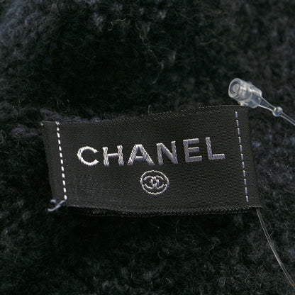 Chanel Cashmere Wool Silk CC Beanie Hat Black White 4 of 5