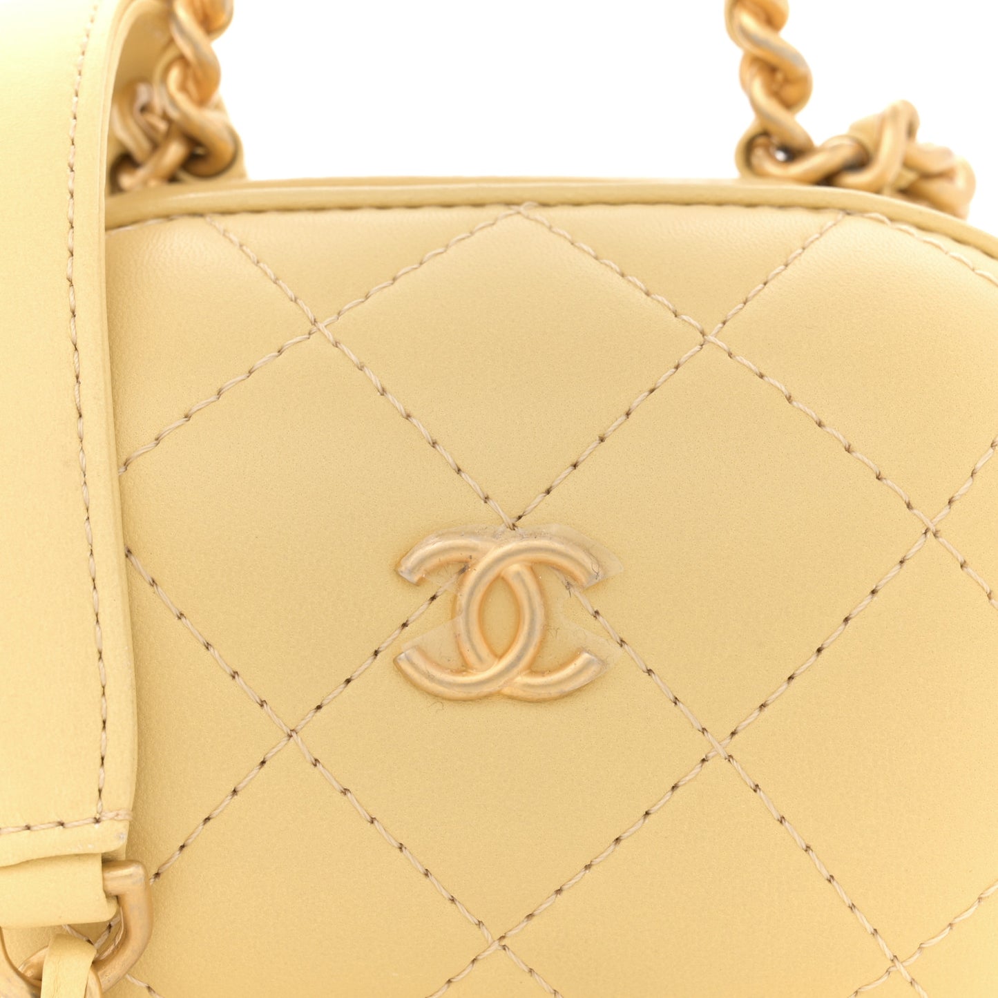 Lambskin Quilted CC Bubble Vanity Case With Chain Light Yellow