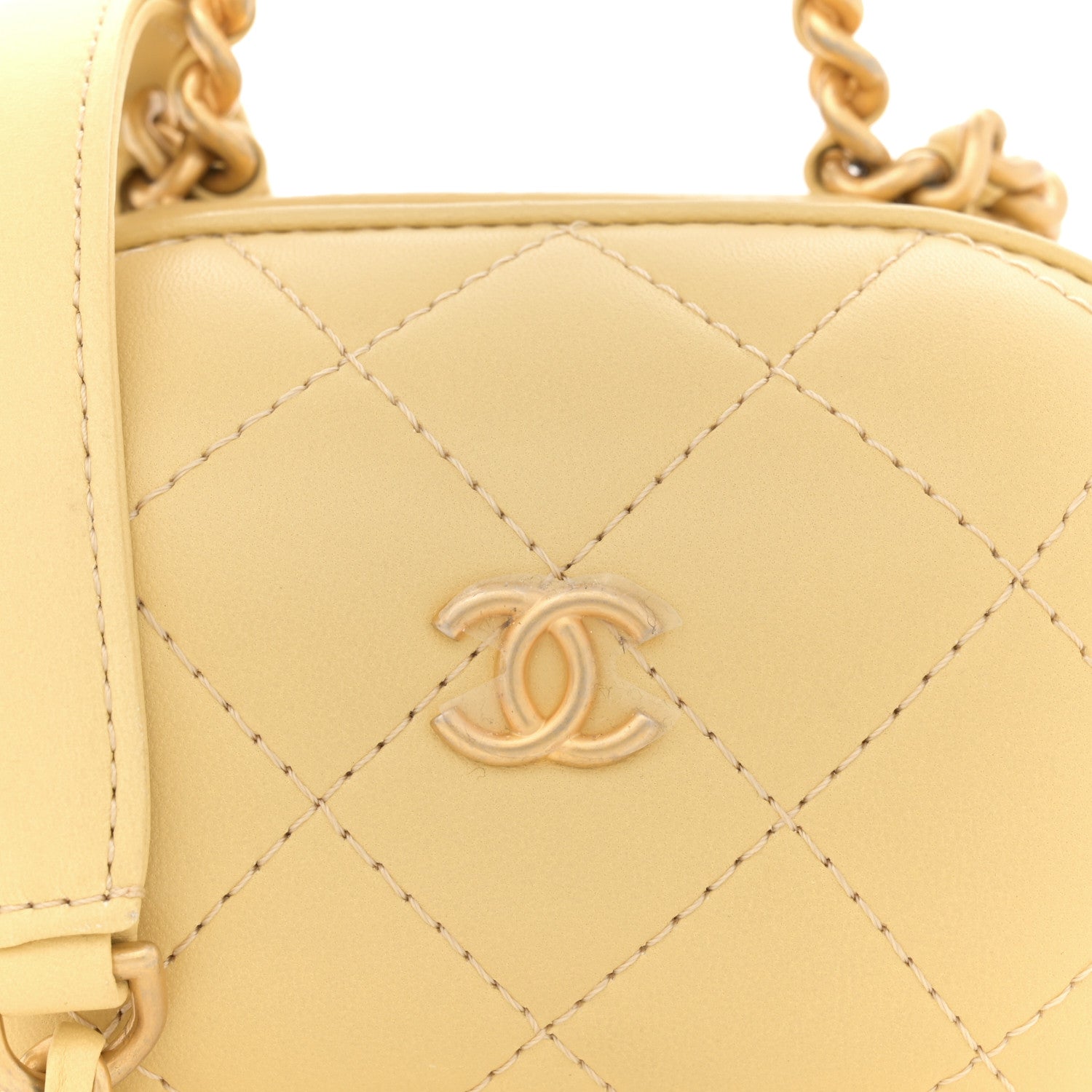 Chanel Lambskin Quilted CC Bubble Vanity Case With Chain Light Yellow 8 of 10