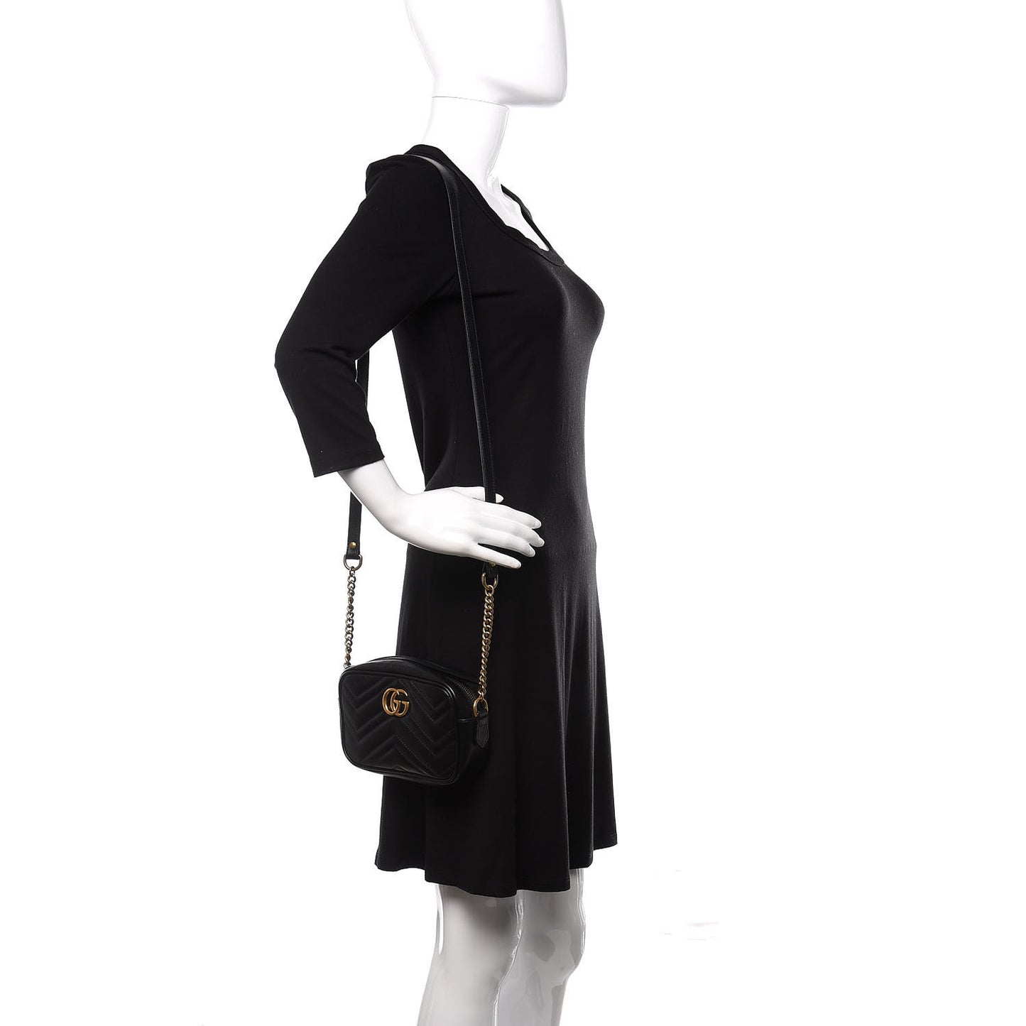 Calfskin Matelasse Mini GG Marmont Chain Shoulder Bag Black