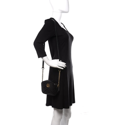 Gucci Calfskin Matelasse Mini GG Marmont Chain Shoulder Bag Black 2 of 12