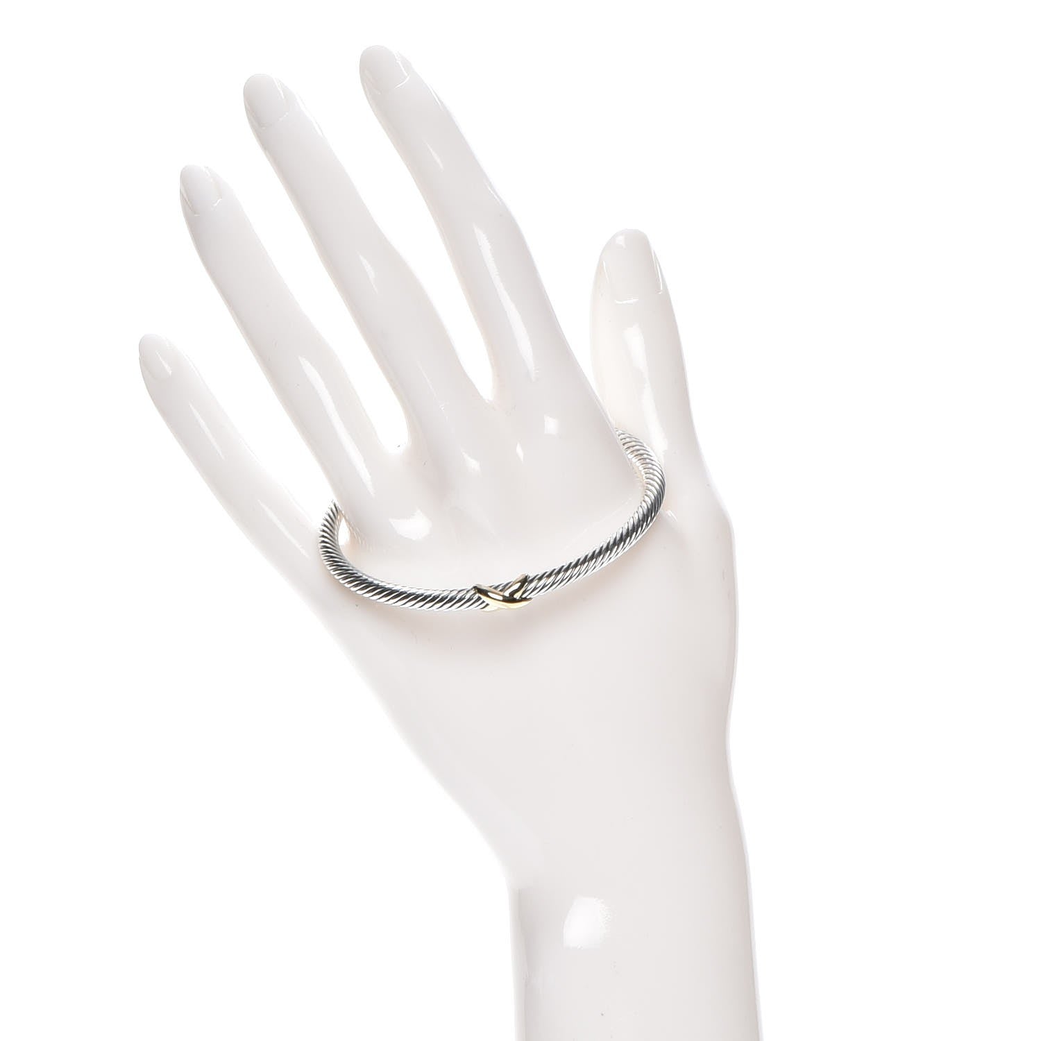 David Yurman Sterling Silver 18K Yellow Gold 4mm X Station Cable Bracelet 2 of 6