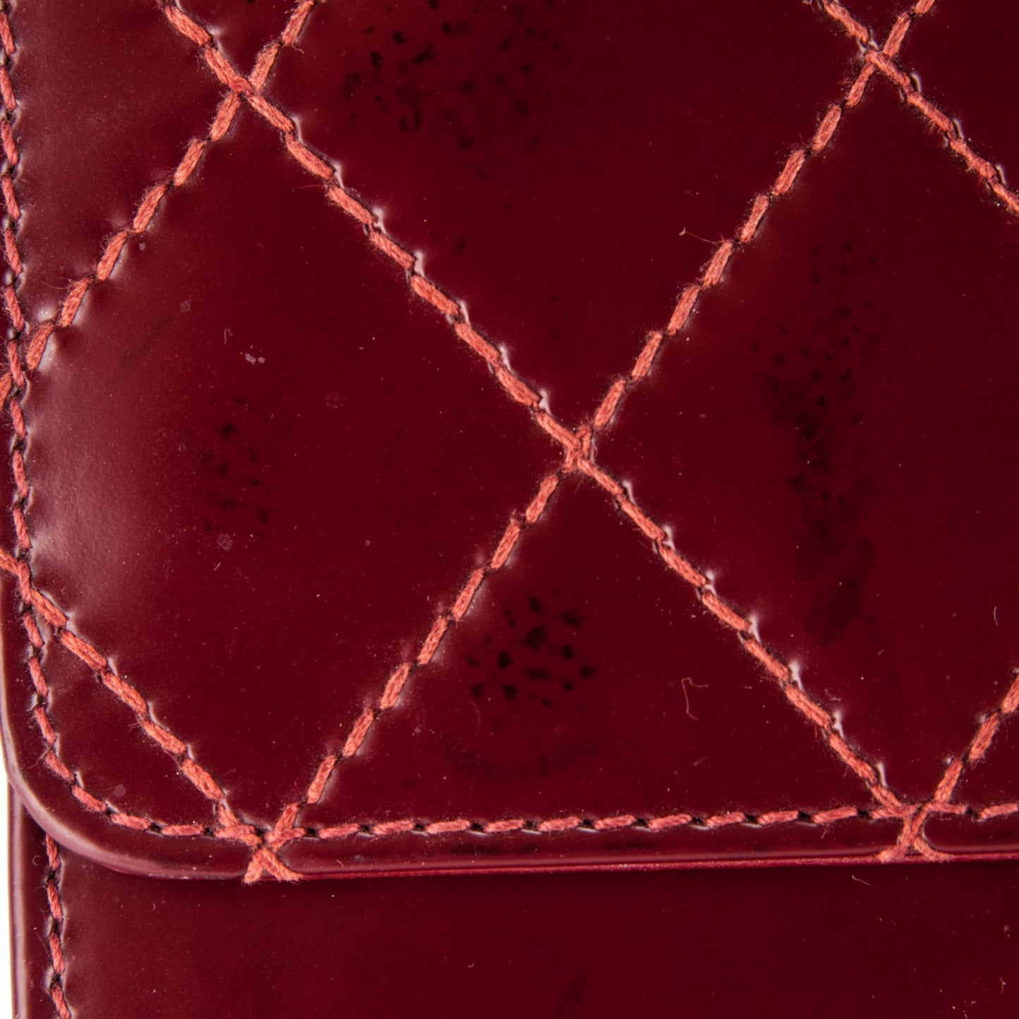 Glazed Calfskin Quilted Wallet On Chain WOC Dark Red