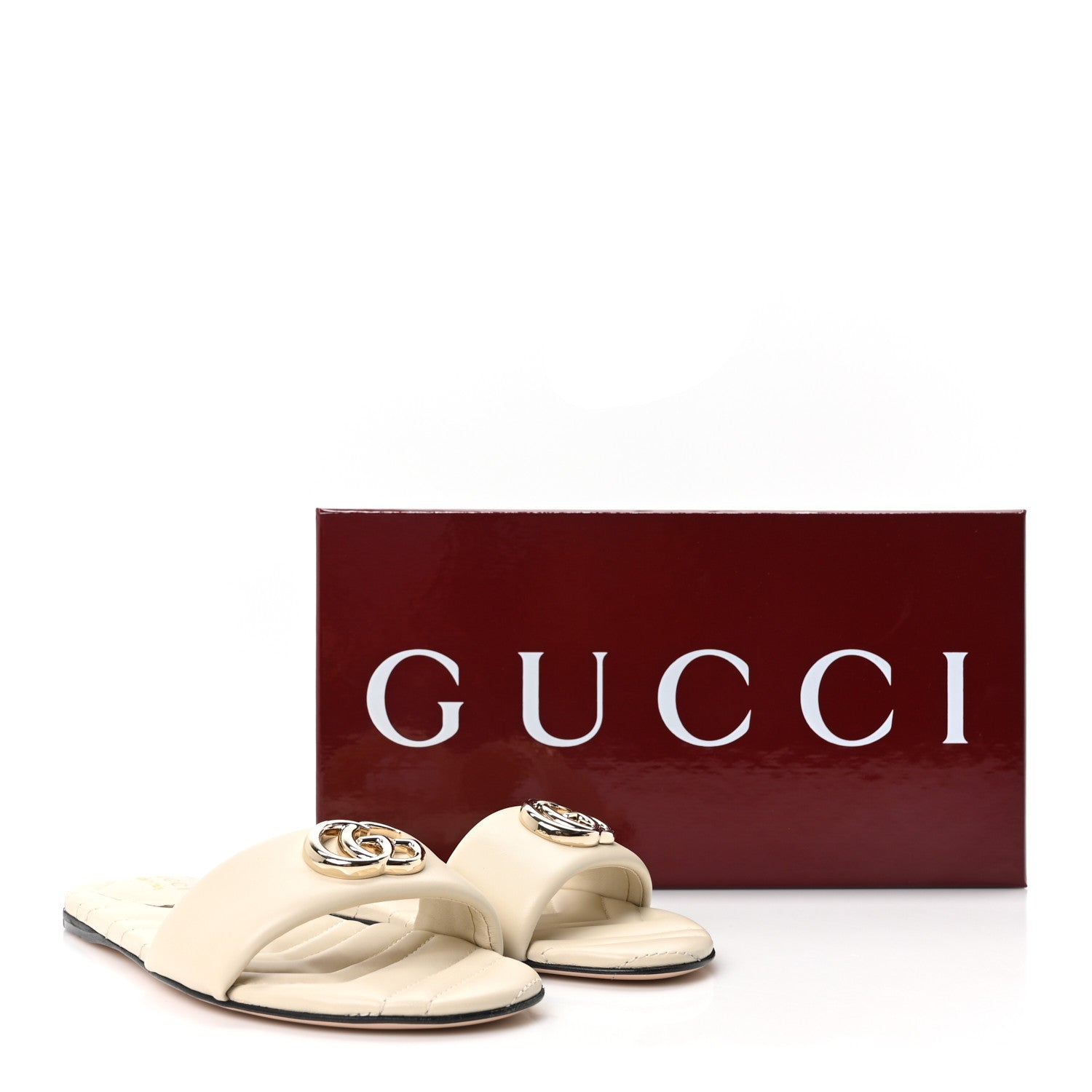 Gucci Nappa Matelasse GG Marmont Flat Slide Sandals 36.5 New Ivoire 10 of 10