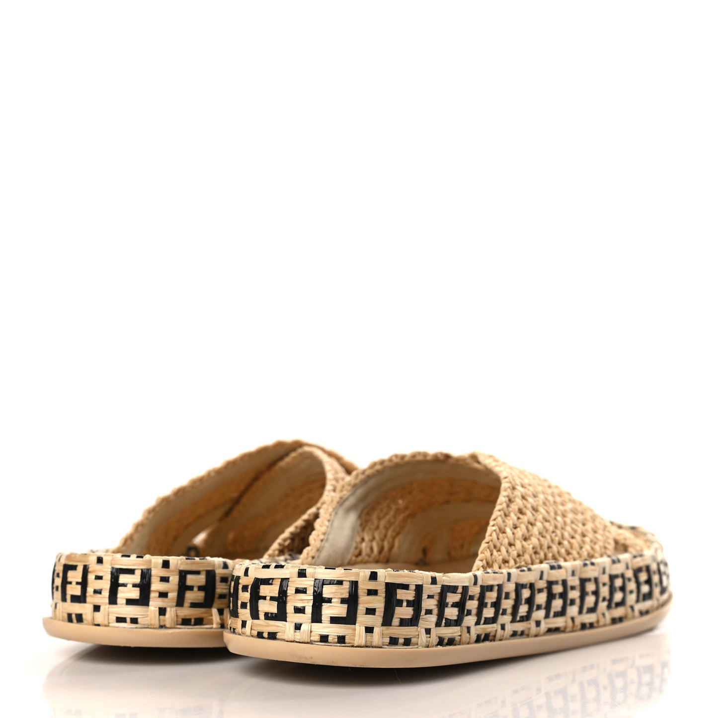 Raffia FF Woven Reflections Crisscross Slide Sandals 37 Naturale Black