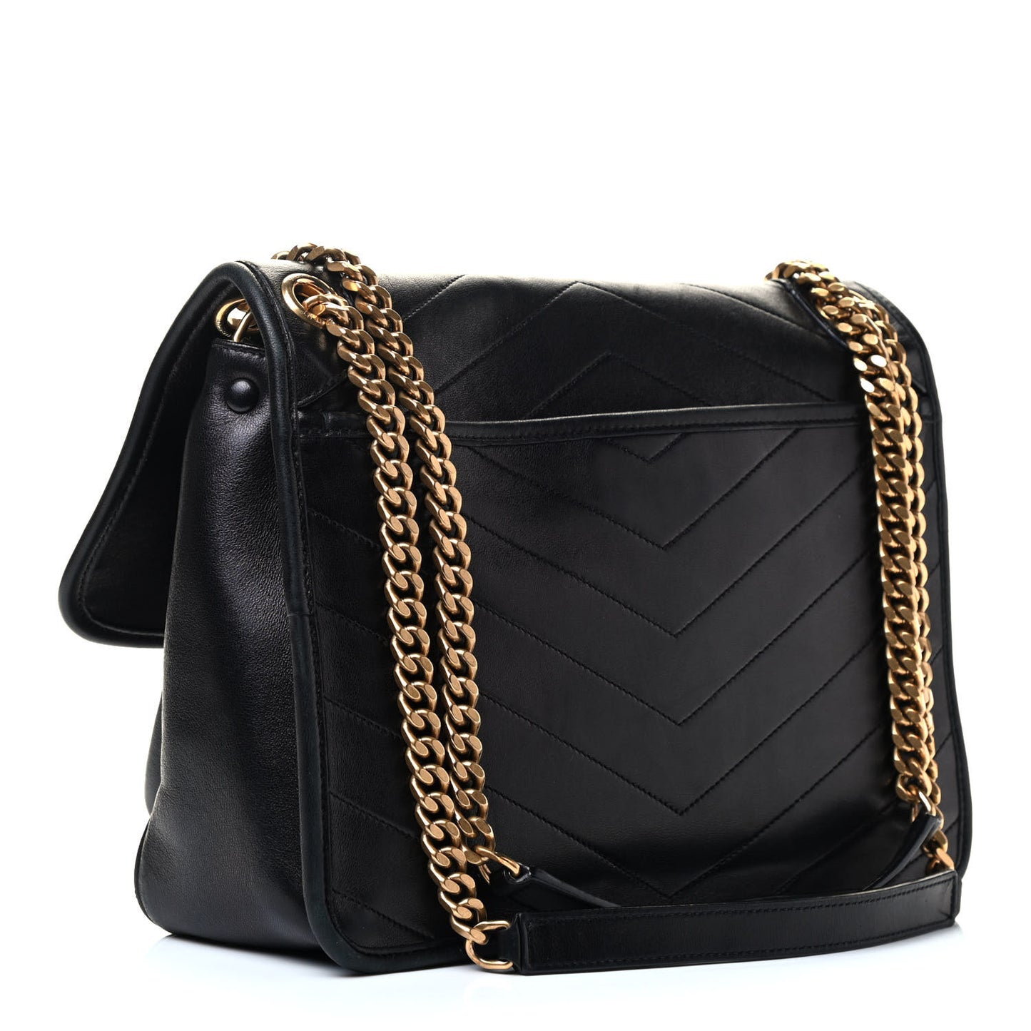 Lambskin Matelasse Monogram Medium Niki Chain Satchel Black