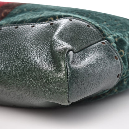 Gucci Velvet Horsebit Embossed Large Punch Top Handle Tote Green 12 of 12