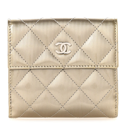 Chanel Striated Patent Quilted Compact French Flap Wallet Beige Beige 1 of 10