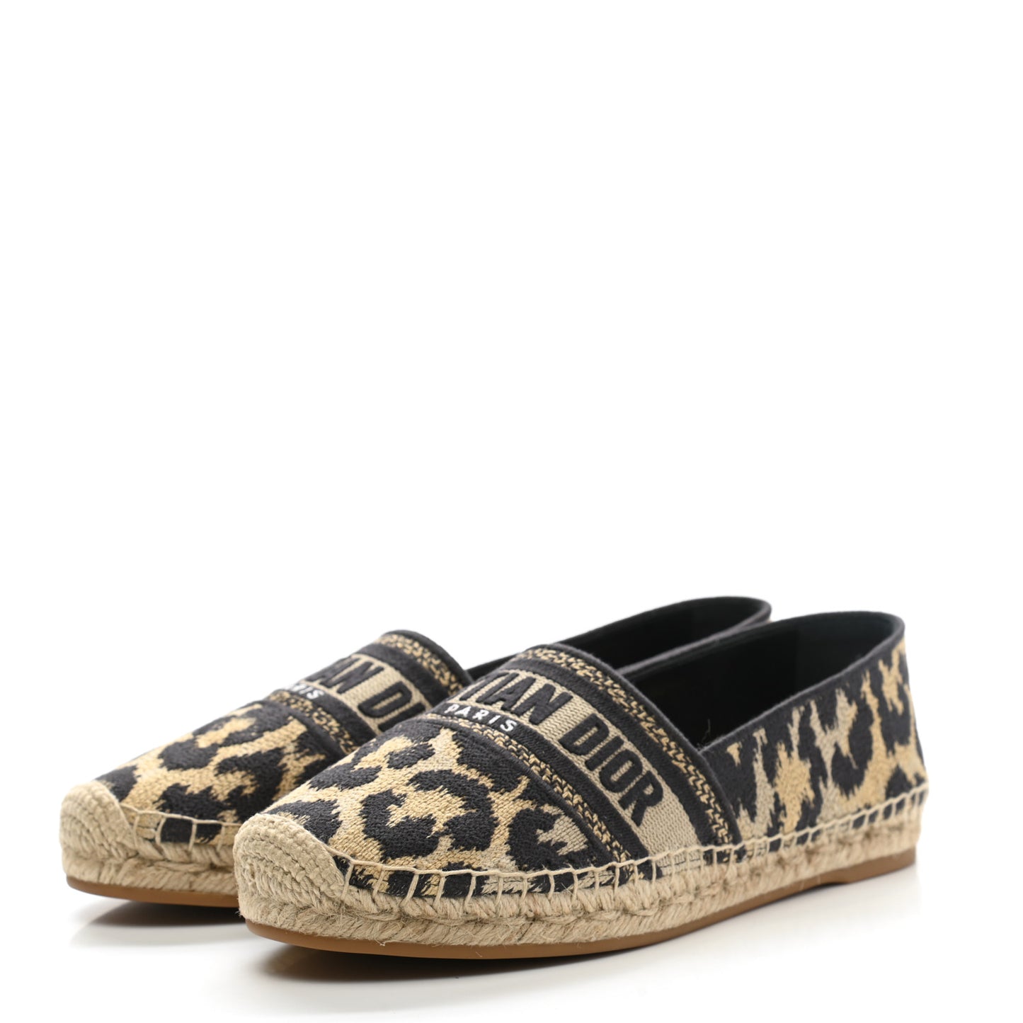 Cotton Embroidered Leopard Print Granville Espadrille 38 Natural