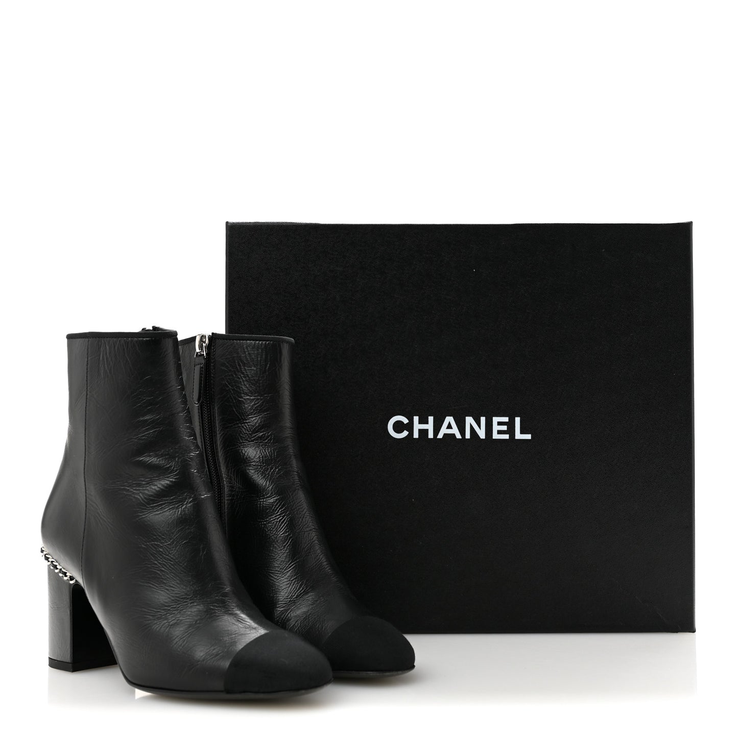 Crumpled Calfskin Cap Toe Chain Short Boots 35 Black