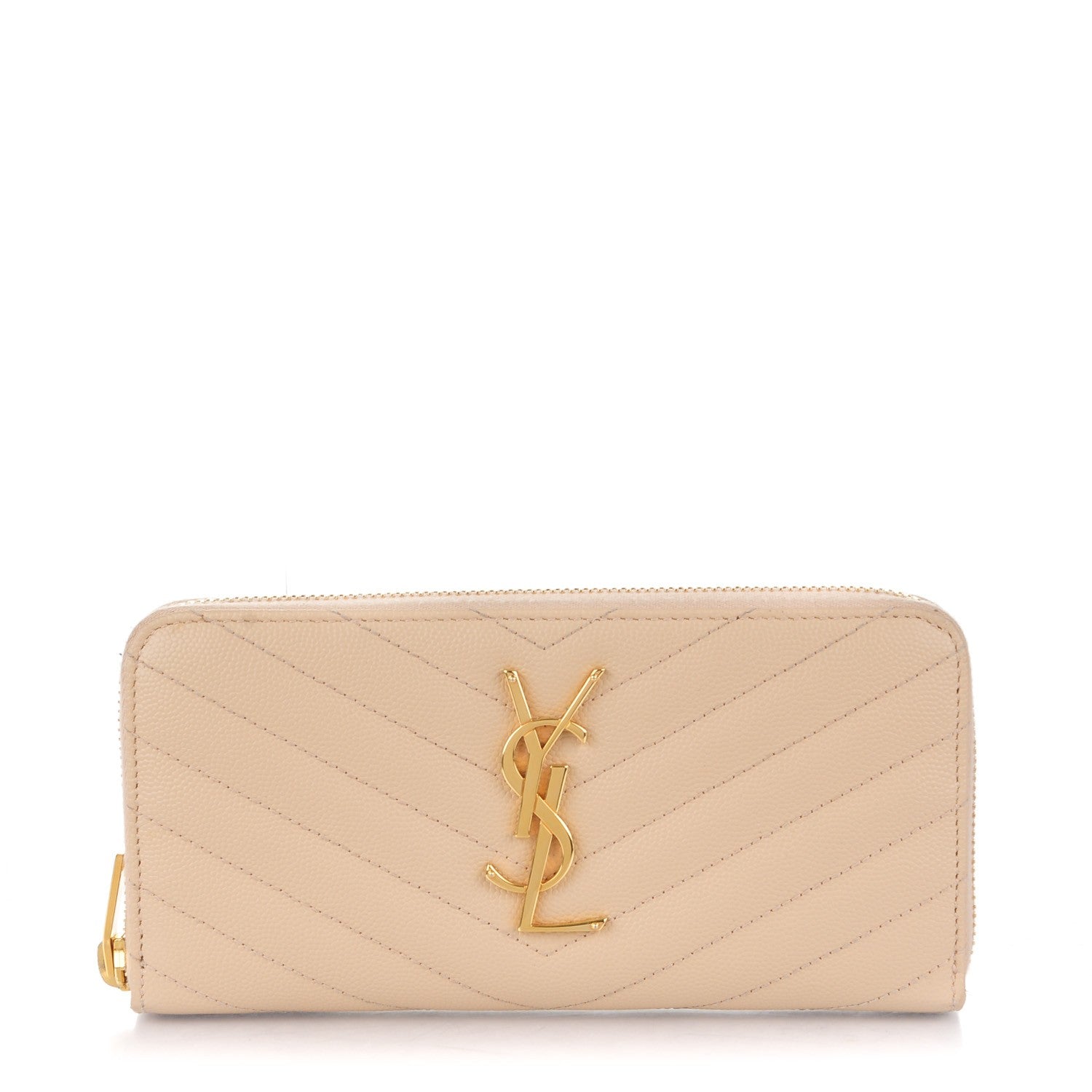 Saint Laurent Grain De Poudre Matelasse Chevron Monogram Zip Around Wallet Powder 1 of 8