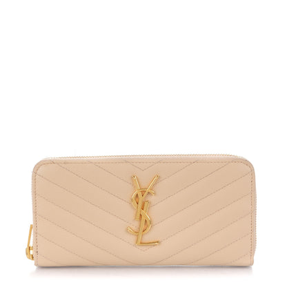 Saint Laurent Grain De Poudre Matelasse Chevron Monogram Zip Around Wallet Powder 1 of 8
