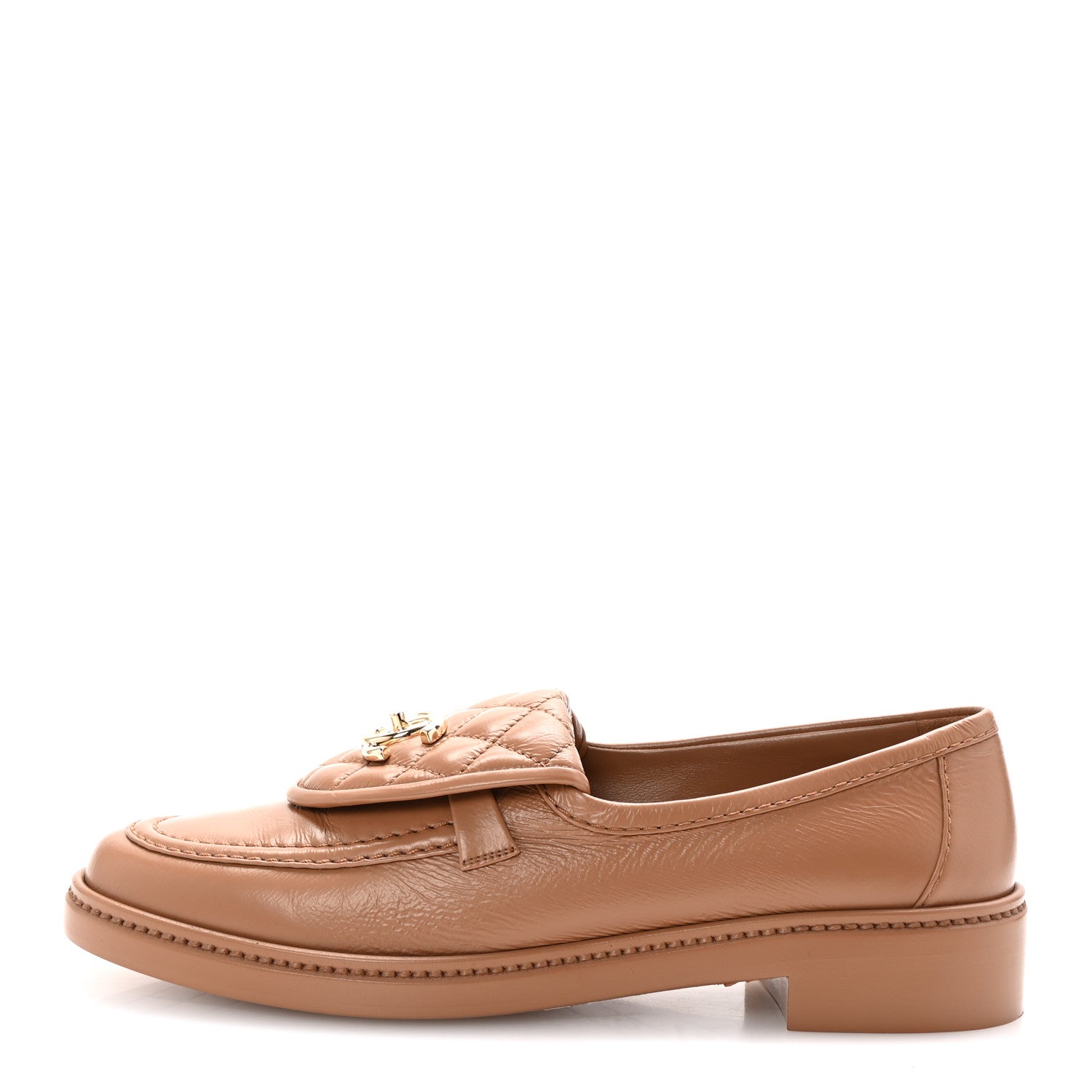 Chanel Crumpled Lambskin Quilted CC Turnlock Moccasins 39.5 Dark Beige 1 of 10