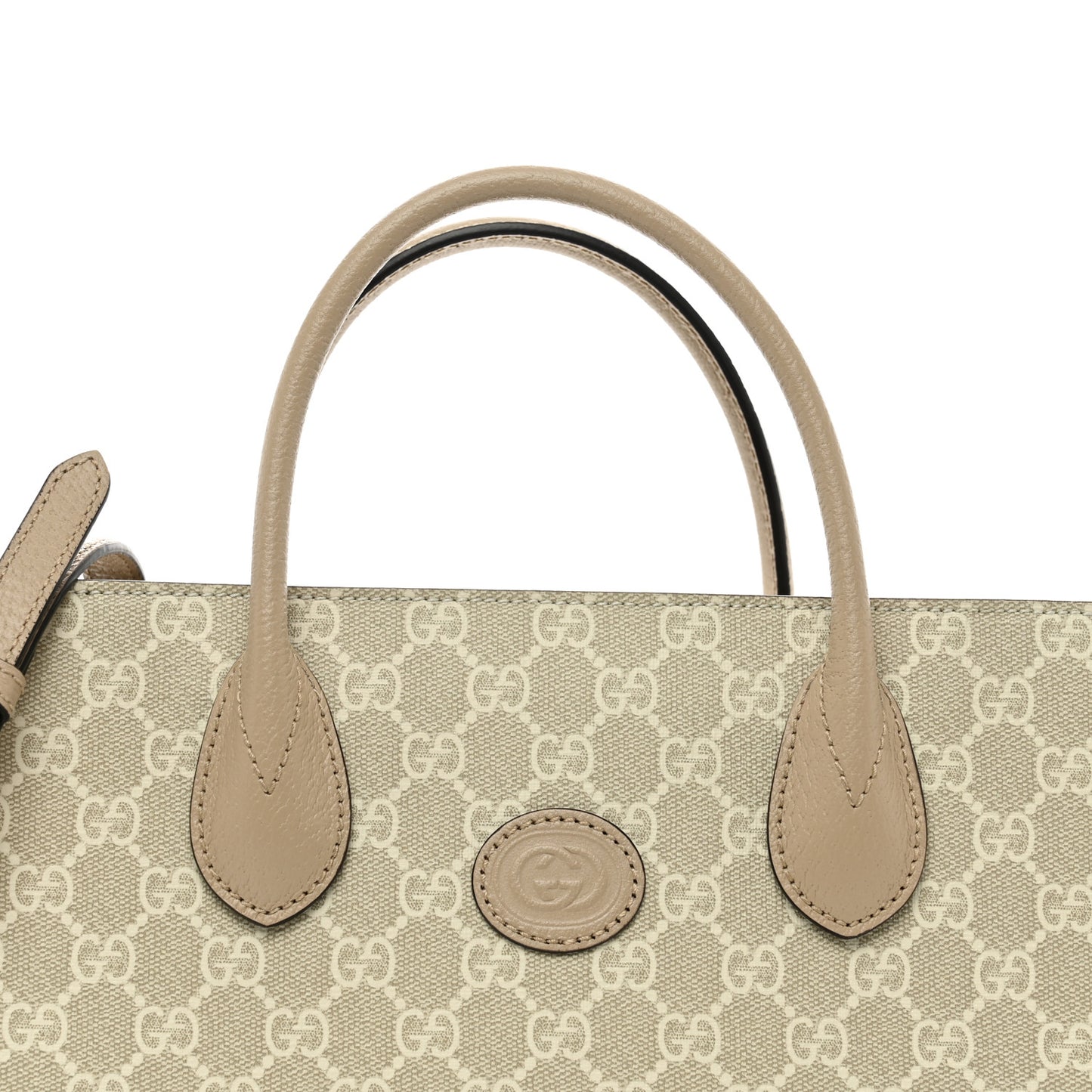 GG Supreme Monogram Textured Dollar Calfskin Small Retro Interlocking G Tote Bag Beige Mystic White Oatmeal