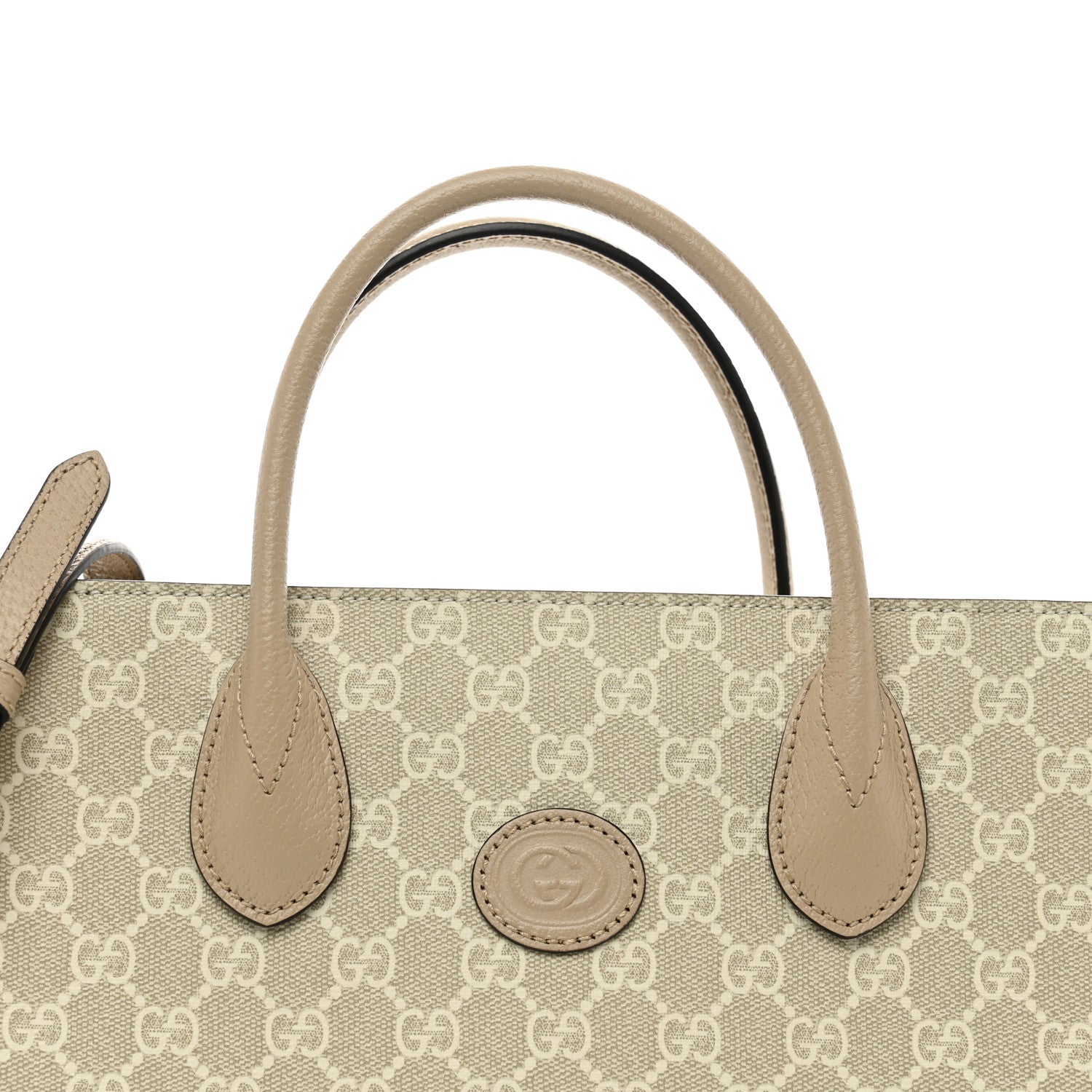 Gucci GG Supreme Monogram Textured Dollar Calfskin Small Retro Interlocking G Tote Bag Beige Mystic White Oatmeal 5 of 9