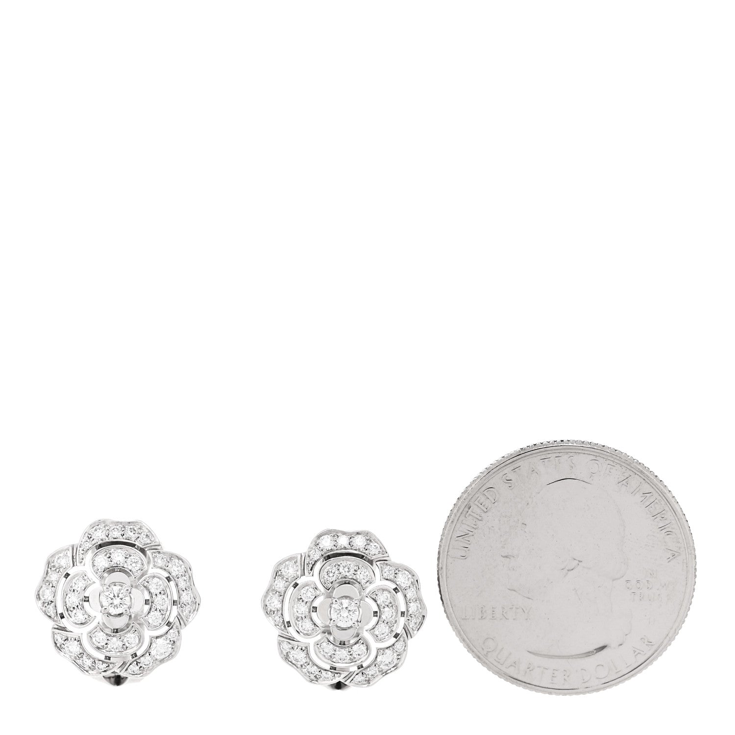 Chanel 18K White Gold Diamond Bouton de Camélia Earrings 2 of 4