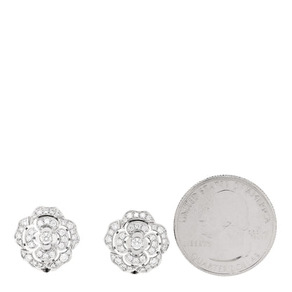 Chanel 18K White Gold Diamond Bouton de Camélia Earrings 2 of 4