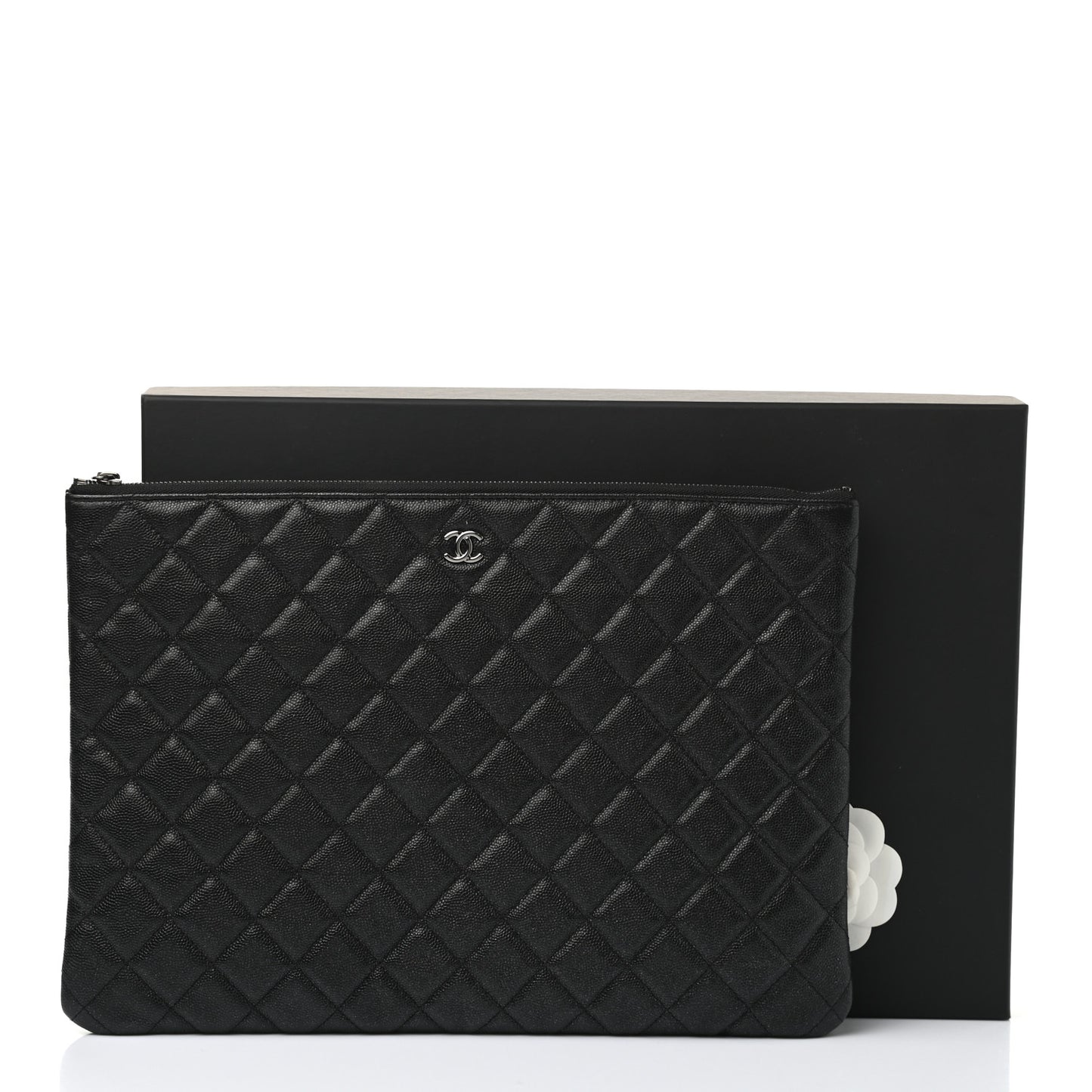 Iridescent Caviar Quilted Large Cosmetic Case Black