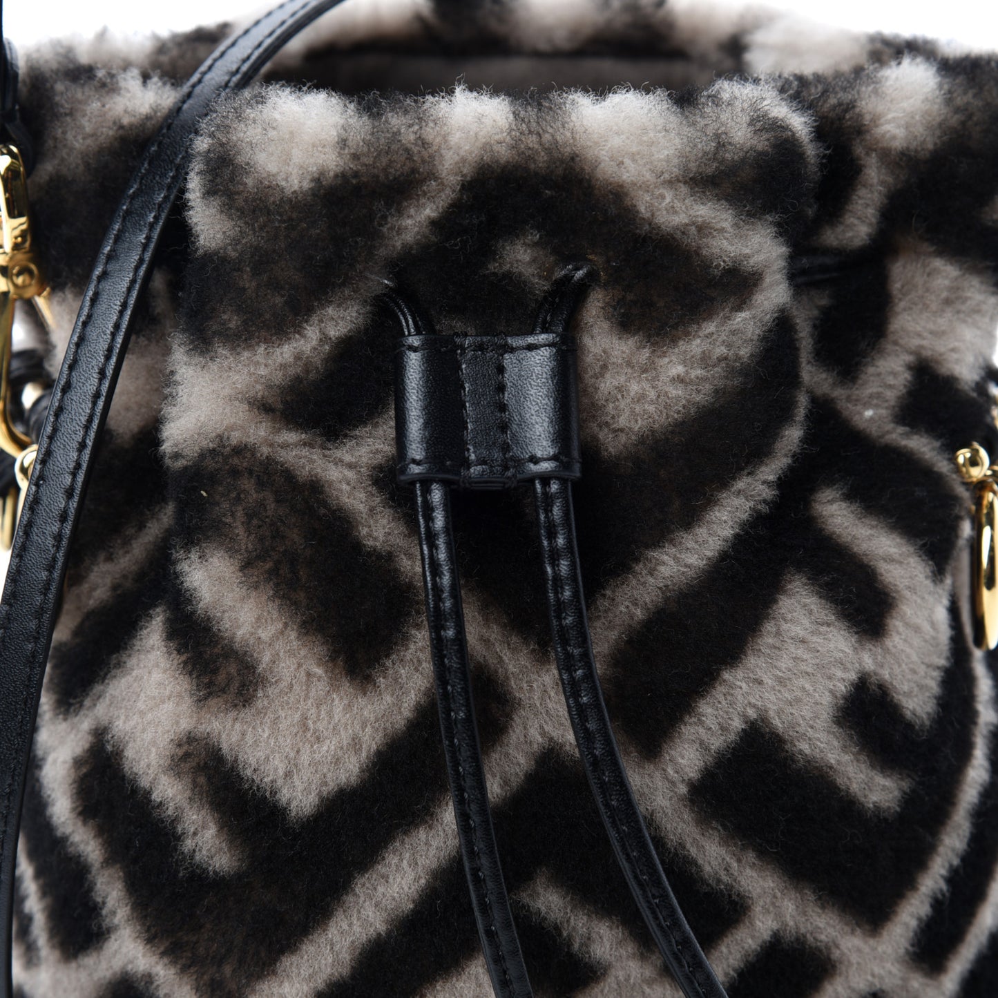 Shearling F is Macro FF 1974 Diagonal Mini Mon Tresor Bucket Bag Dove Black