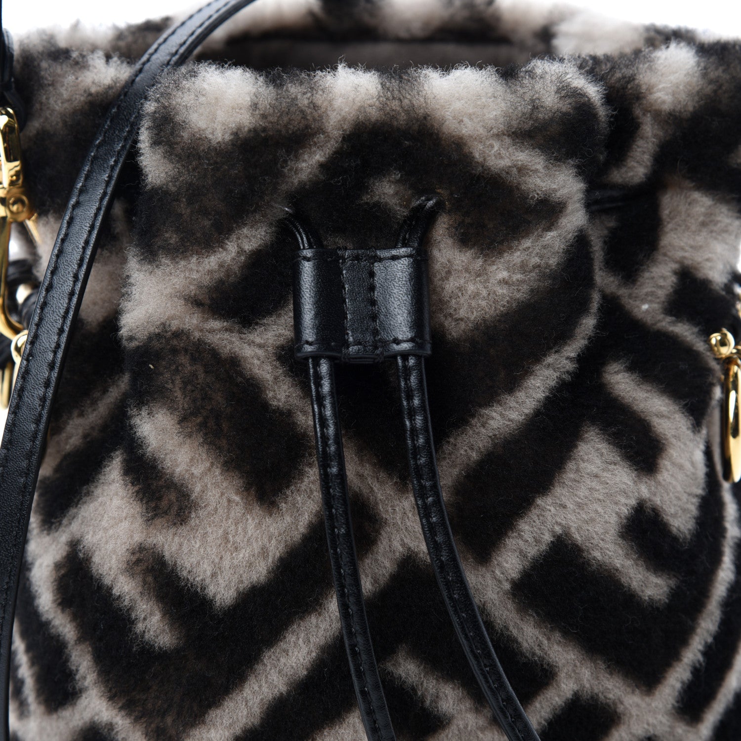 Fendi Shearling F is Macro FF 1974 Diagonal Mini Mon Tresor Bucket Bag Dove Black 10 of 11