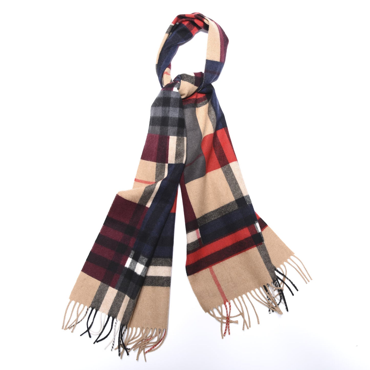 Cashmere Giant Check Multi Color Block Fringe Scarf Parade Red