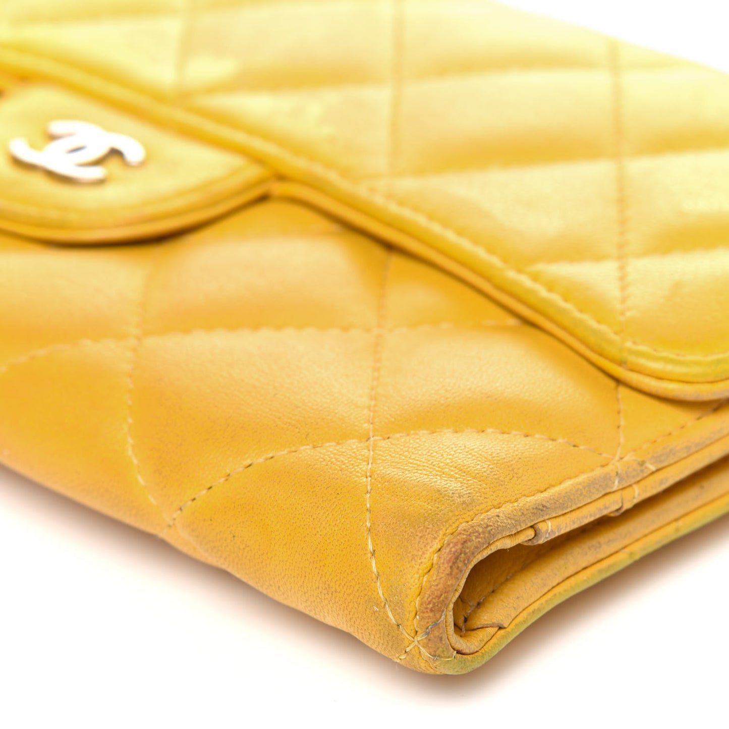 Lambskin Quilted Large Flap Wallet Yellow