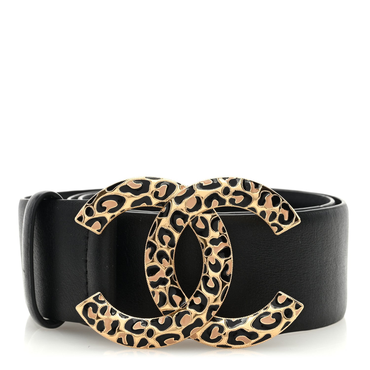 Chanel Metal Leopard Print Calfskin CC Belt 80 32 Gold Black 1 of 4