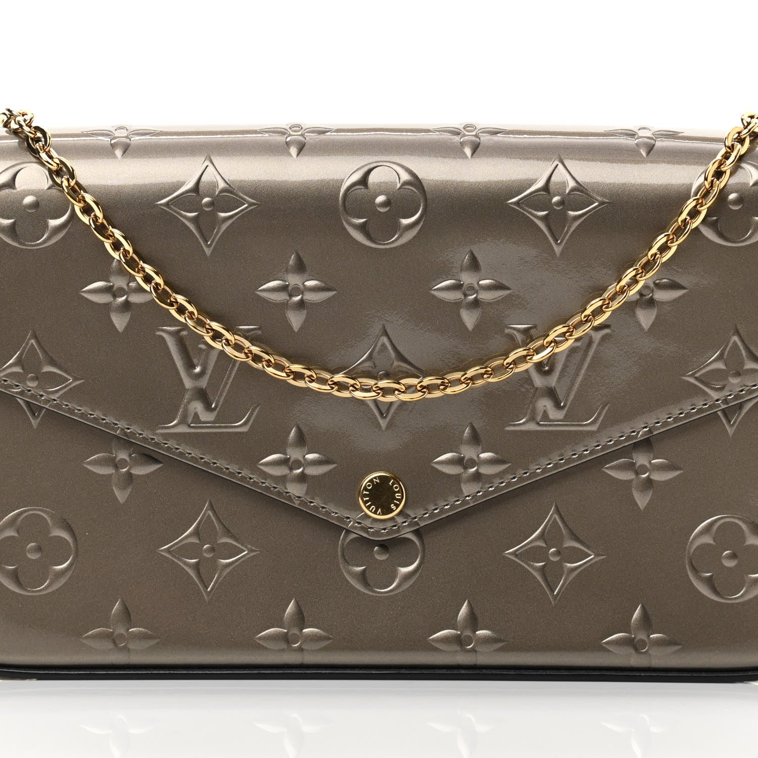 Louis Vuitton Vernis Felicie Pochette Chain Wallet Champagne Metallise 10 of 13