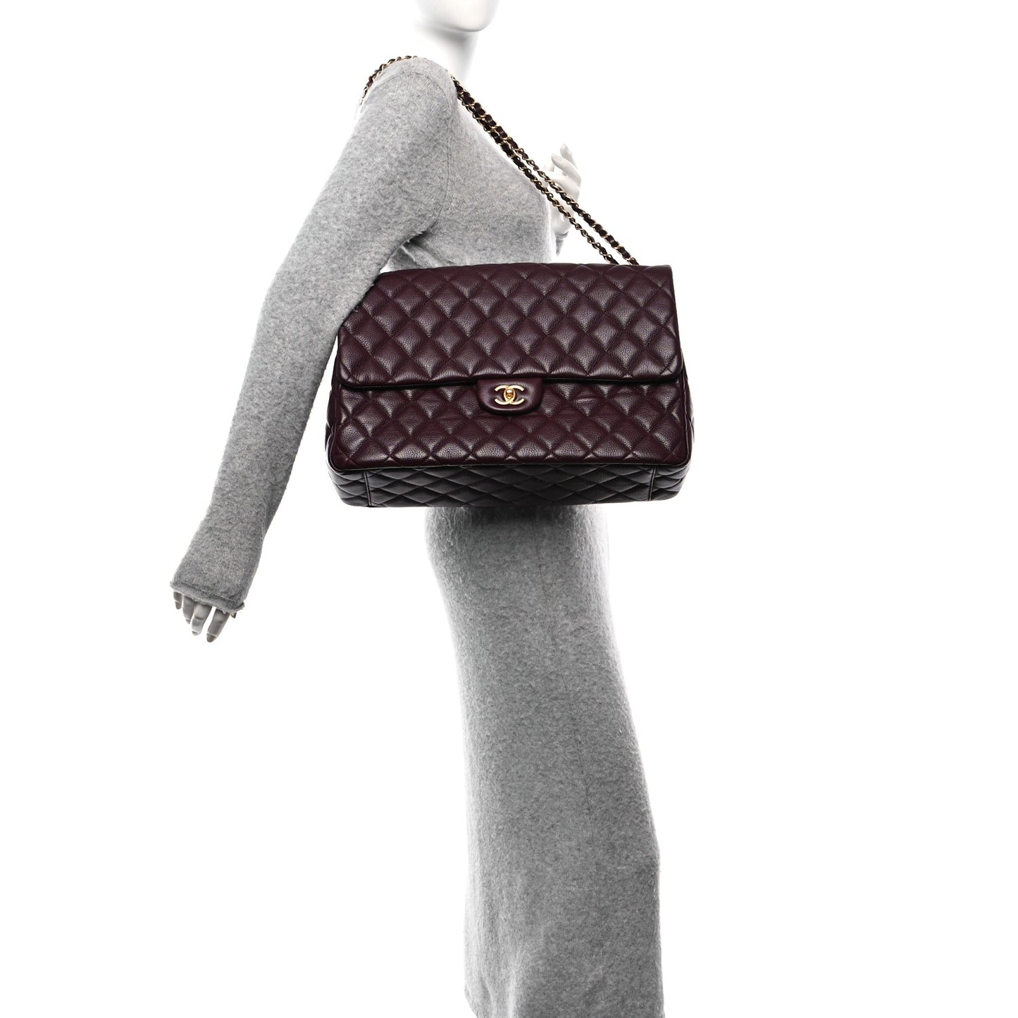 Caviar Quilted XXL Travel Flap Bag Burgundy